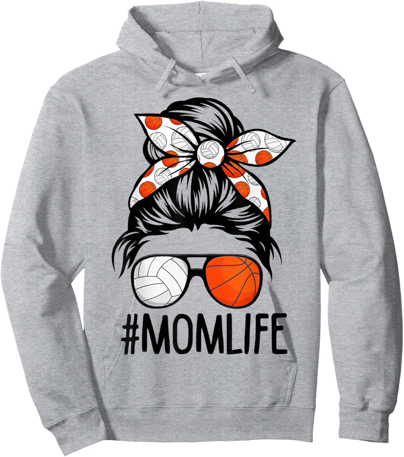 Dy Mom Life Volleyball Basketball Mothers Day Messy Bun Hoodie - Hoodie | Ash