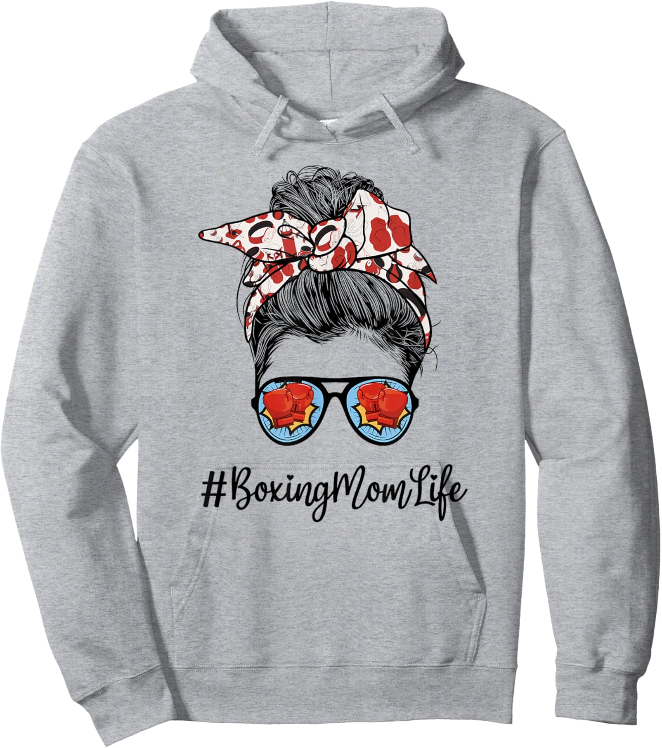 Funny Life Boxing Mom Leopard Messy bun Glasses Hoodie - Hoodie | Ash