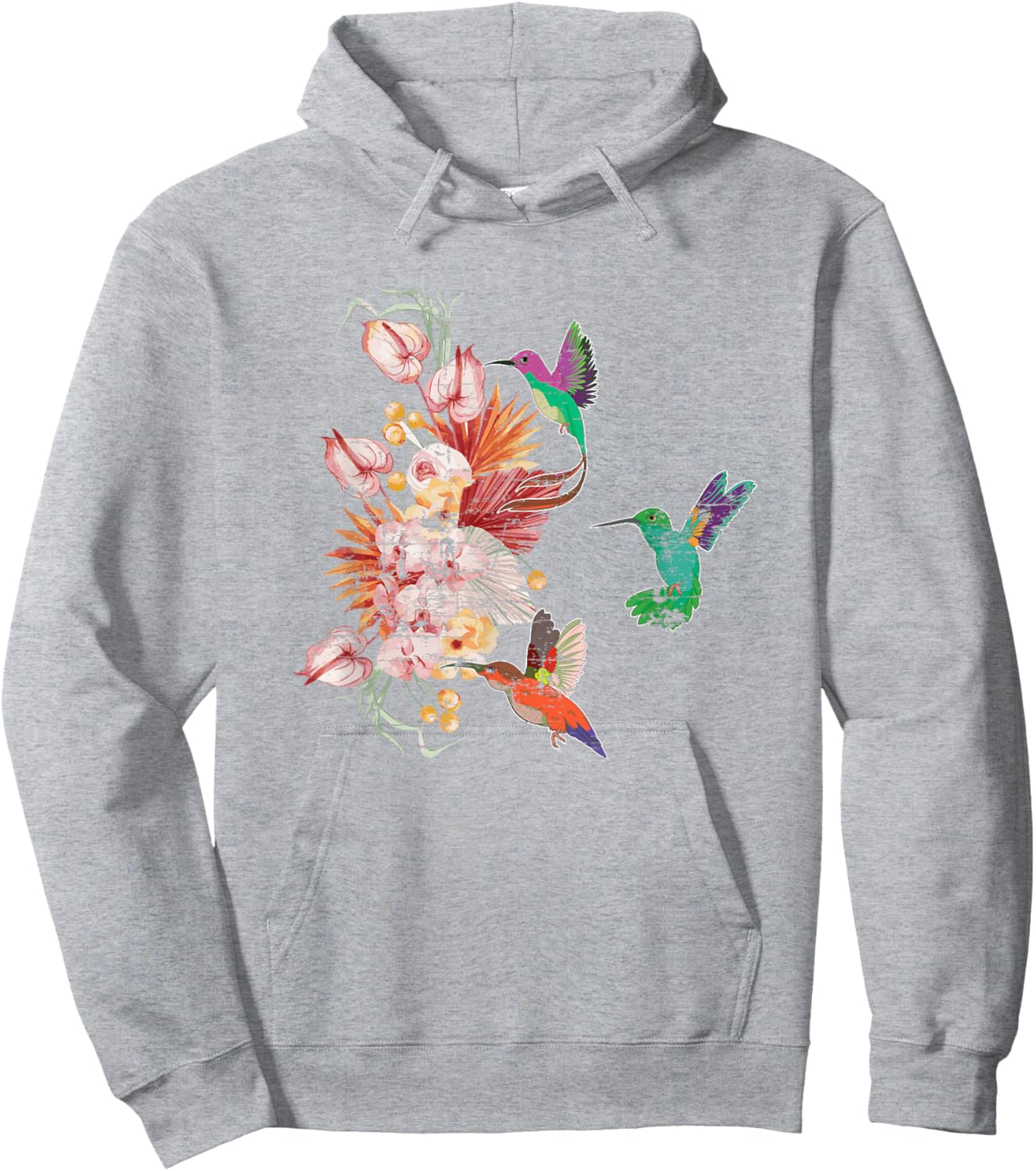Hummingbird Lover Nature Bird Vintage Flower Hummingbird Hoodie - Hoodie | Ash