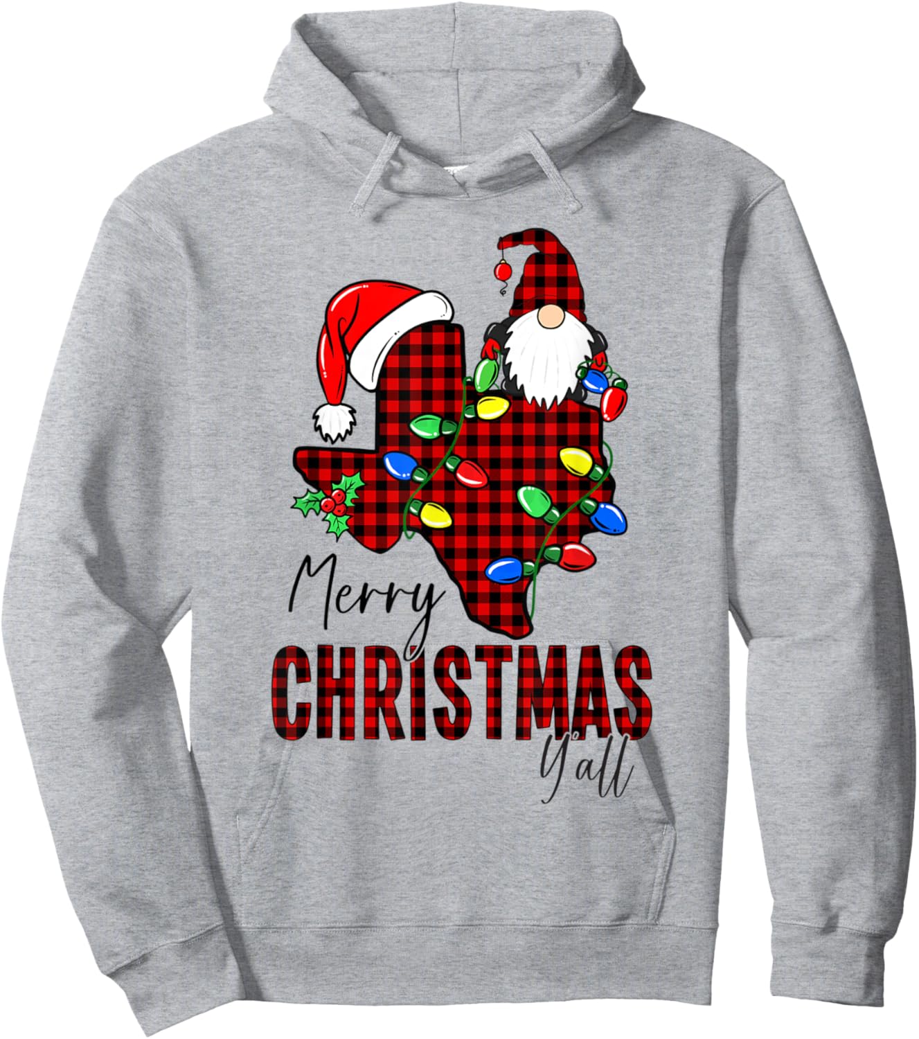 Merry Christmas Y'all Texas State Red Plaid Hoodie - Hoodie | Ash