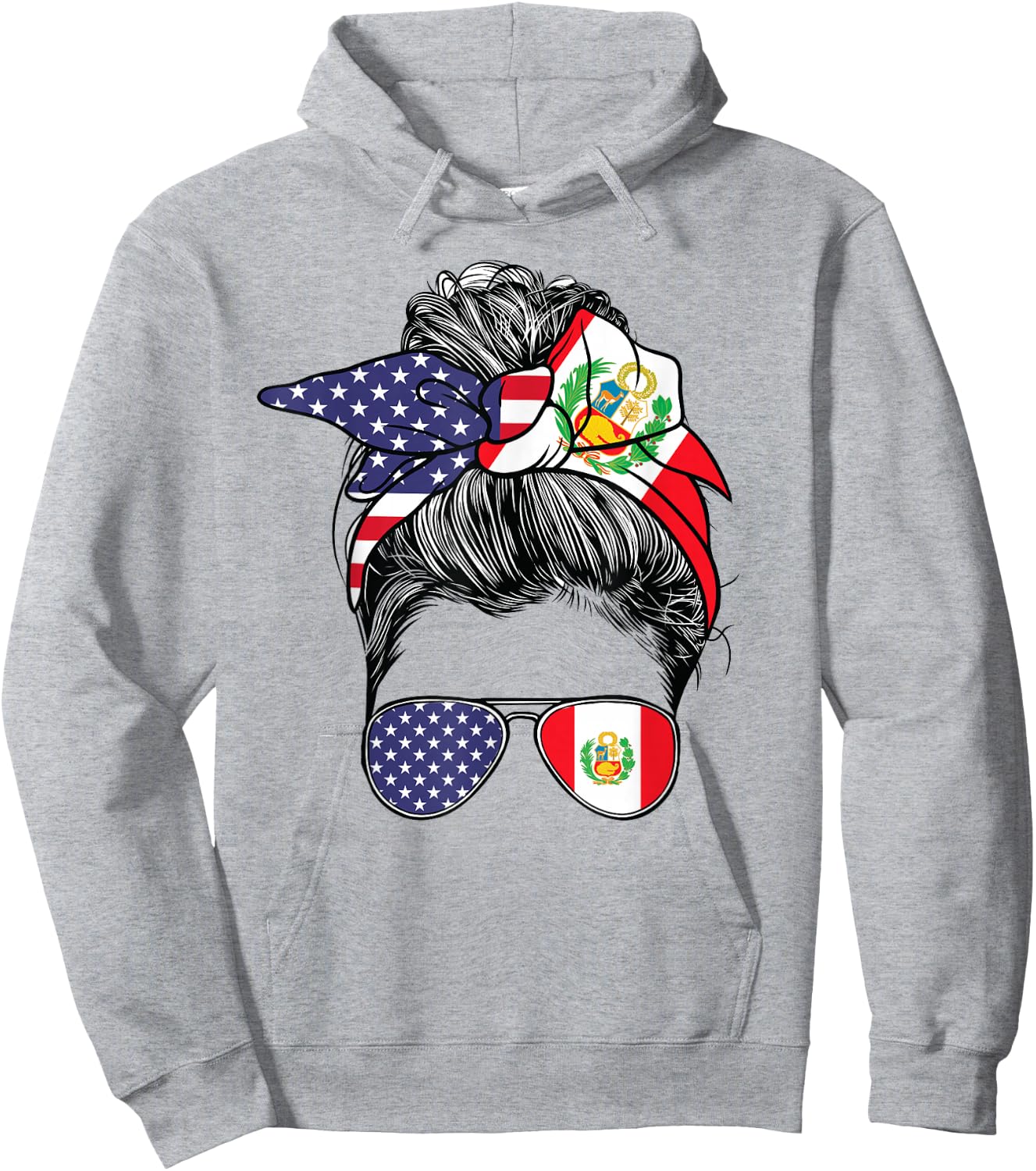 Peruvian Women Girl USA Heritage American Peru Flag Hoodie - Hoodie | Ash