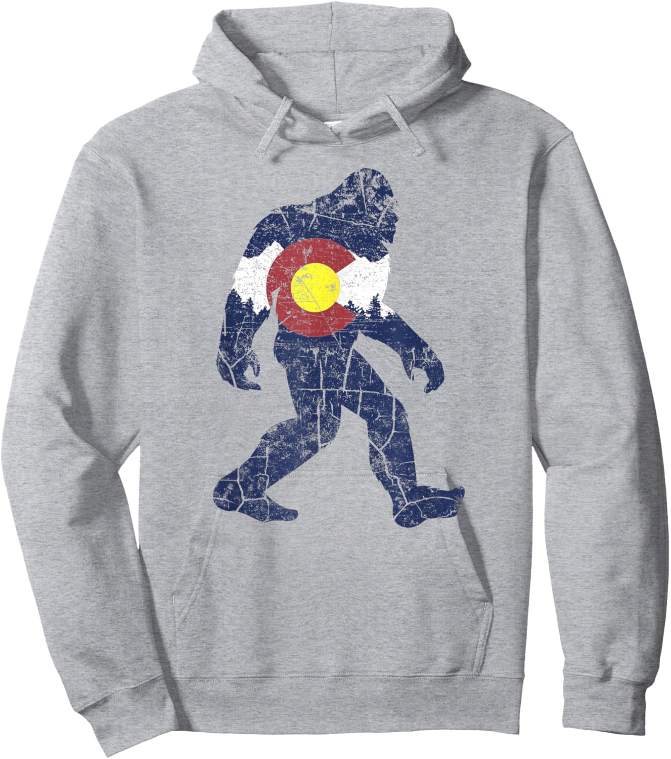 Sasquatch Retro State Flag Colorado Rocky Mountains Skiing Hoodie - Hoodie | Ash
