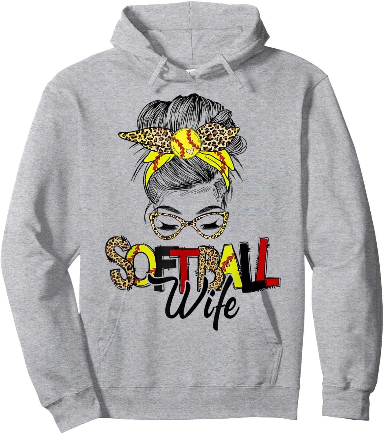 Softball Wife Life With Leopard Messy Bun Mother's Day Hoodie - Hoodie | Ash
