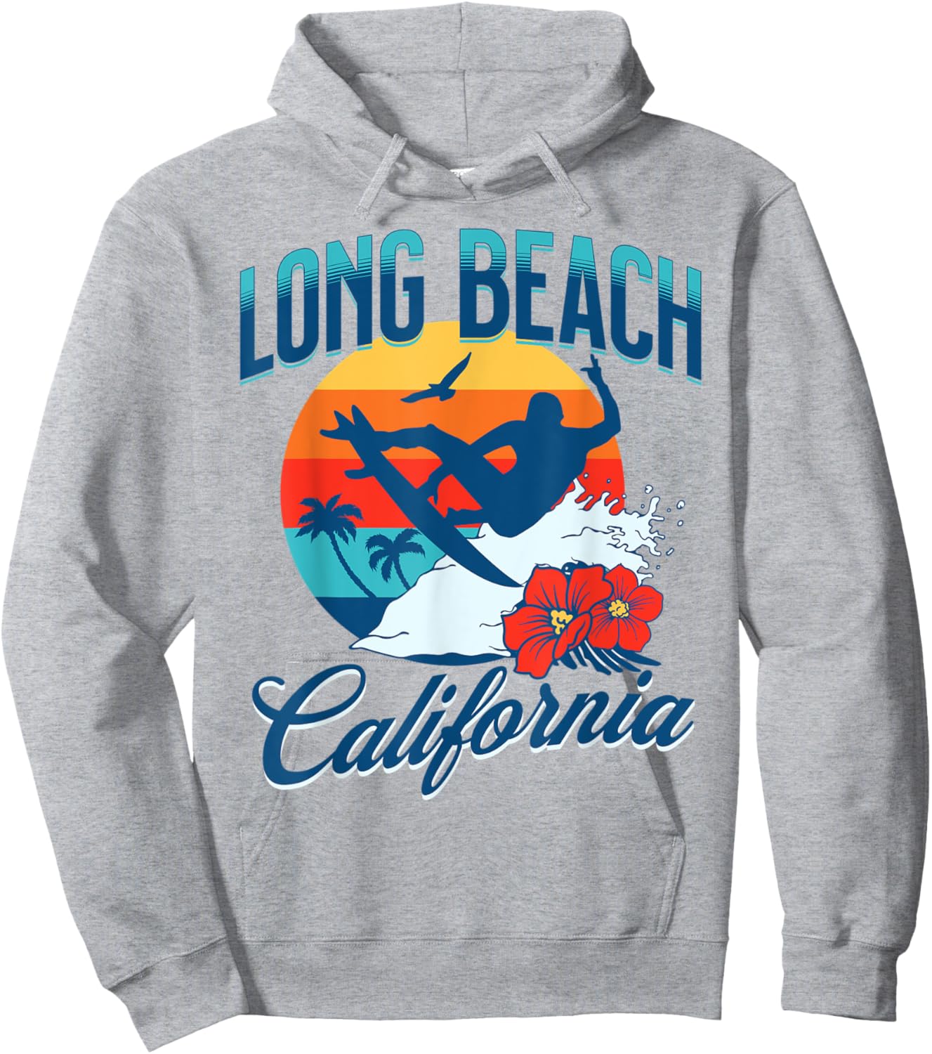 Long Beach California Surf Summer Vacation Vintage Hoodie - Hoodie | Ash