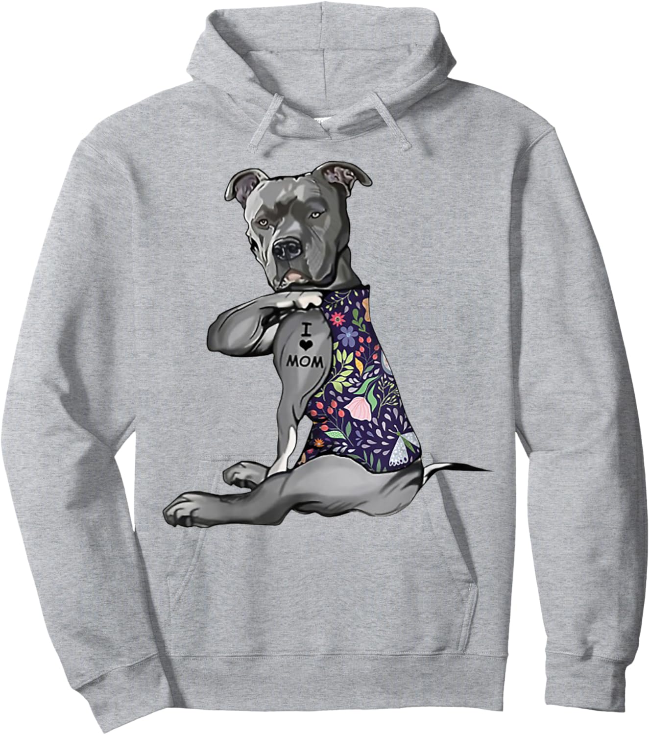 Pitbull I Love Mom Funny Pitbull Tattooed Hoodie - Hoodie | Ash