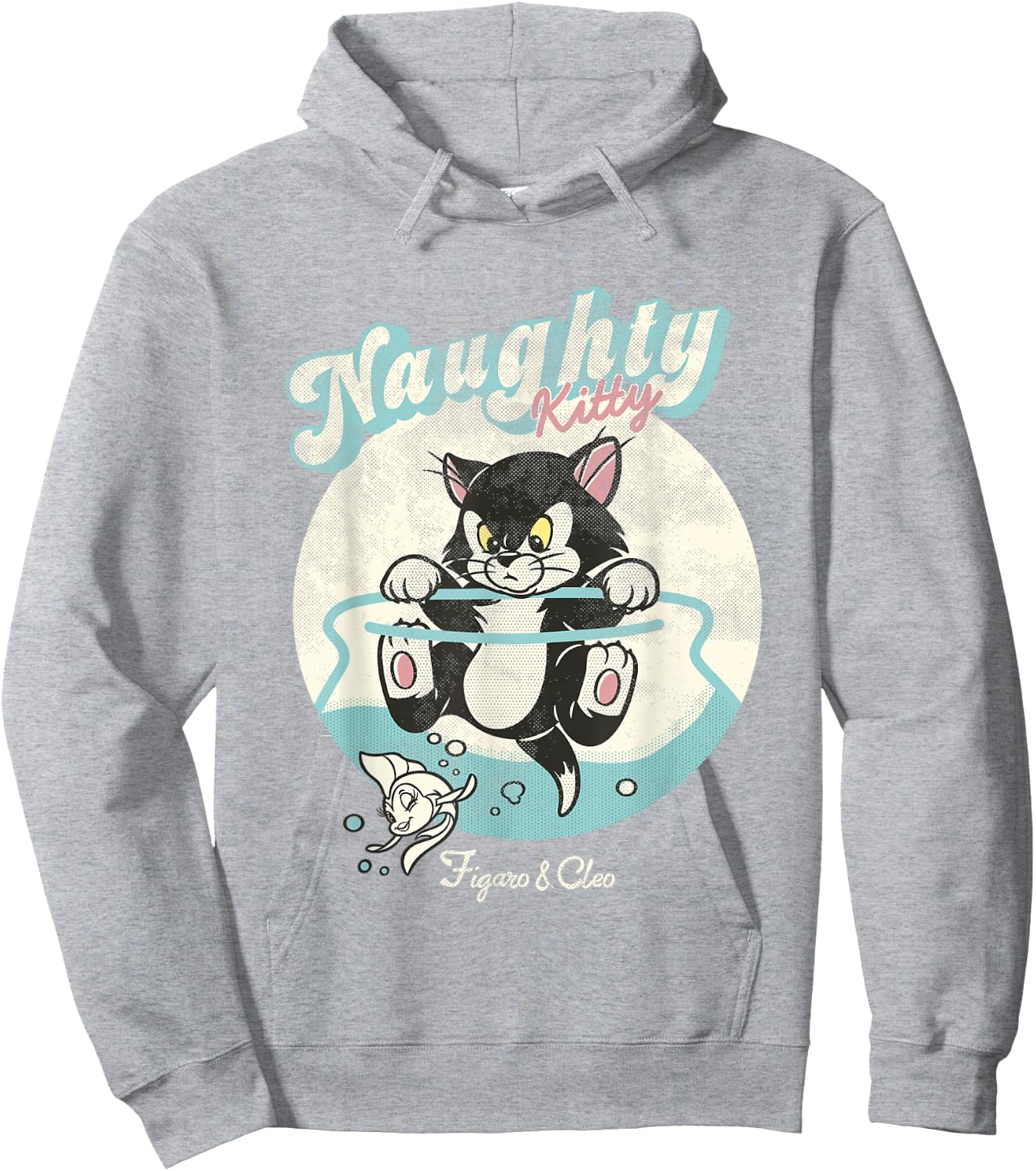Disney Pinocchio Naughty Kitty Figaro & Cleo Retro Big Logo Hoodie - Hoodie | Ash