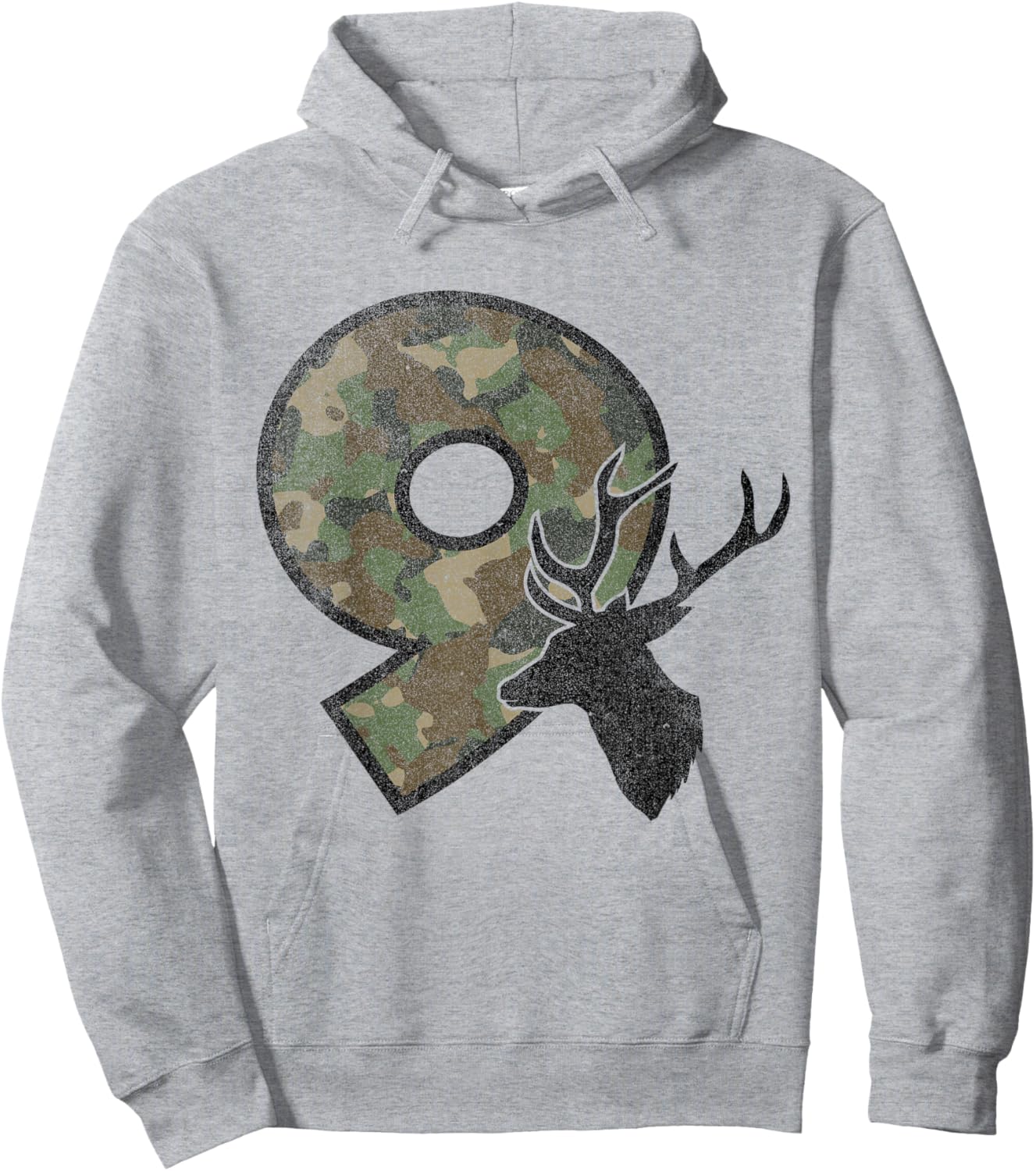 9 Nine Year Old Boy Ninth Birthday Country Camo Deer Hunter Hoodie - Hoodie | Ash