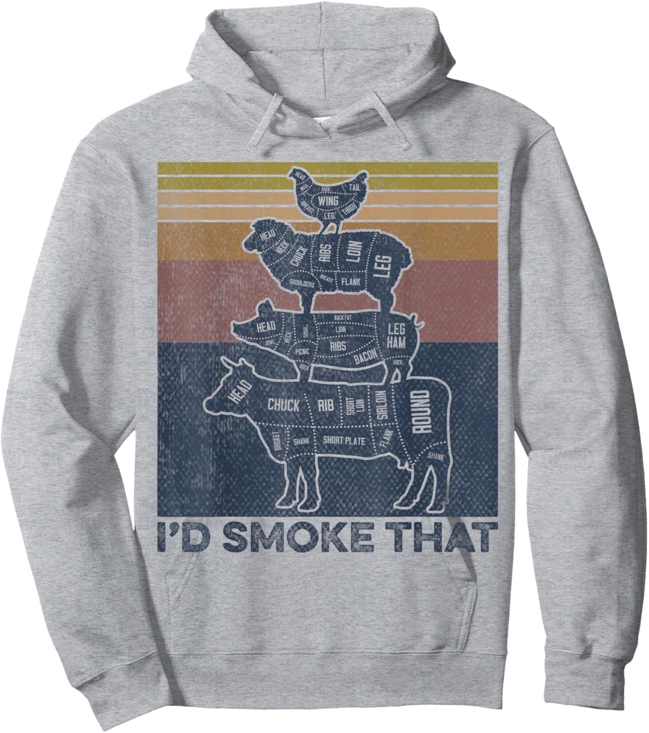 I'd smoke that Beef Pork Chicken Butcher Cut Funny Grilling Hoodie - Hoodie | Ash