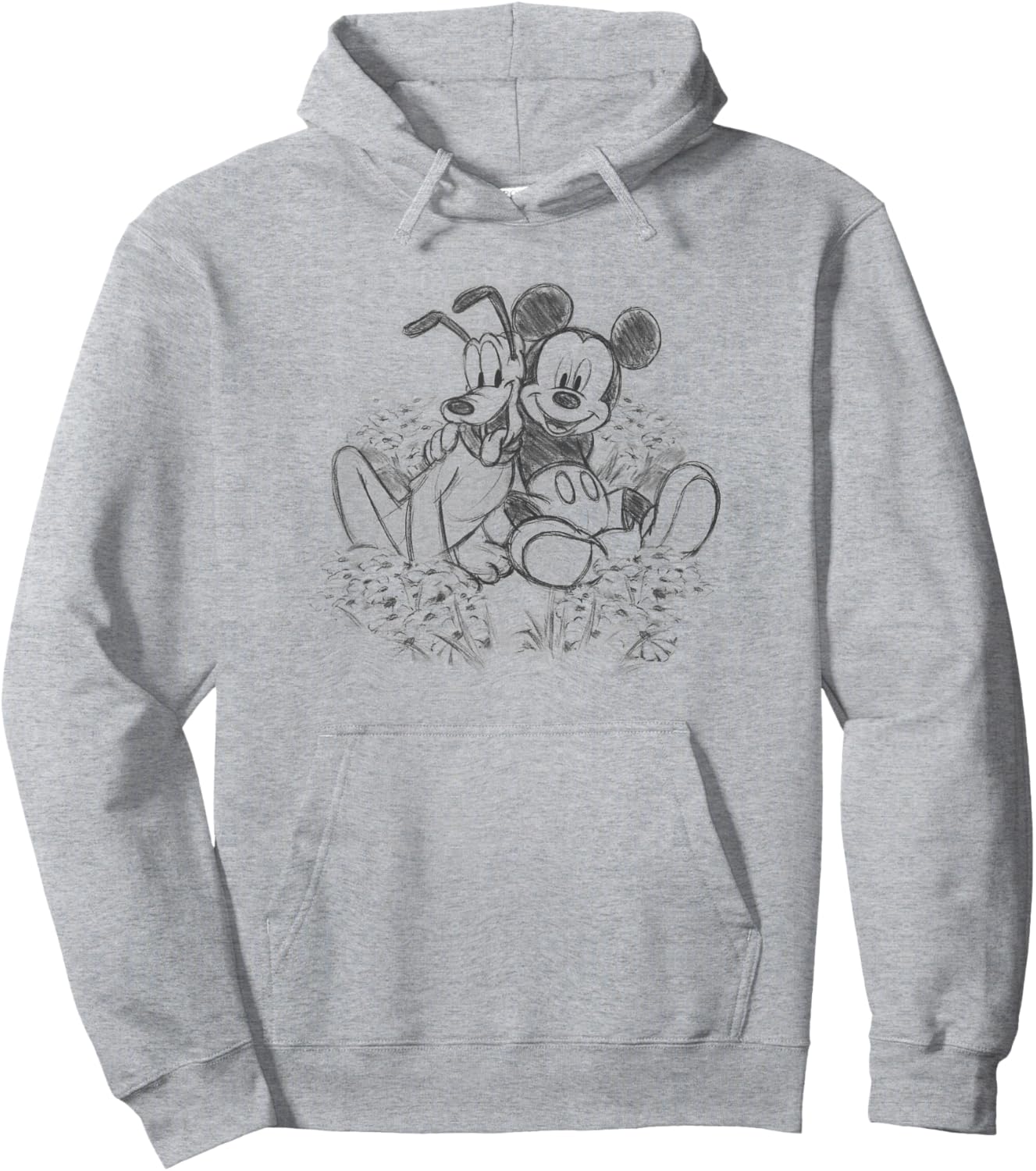 Disney Mickey & Friends Mickey and Pluto Floral Sketch Hoodie - Hoodie | Ash
