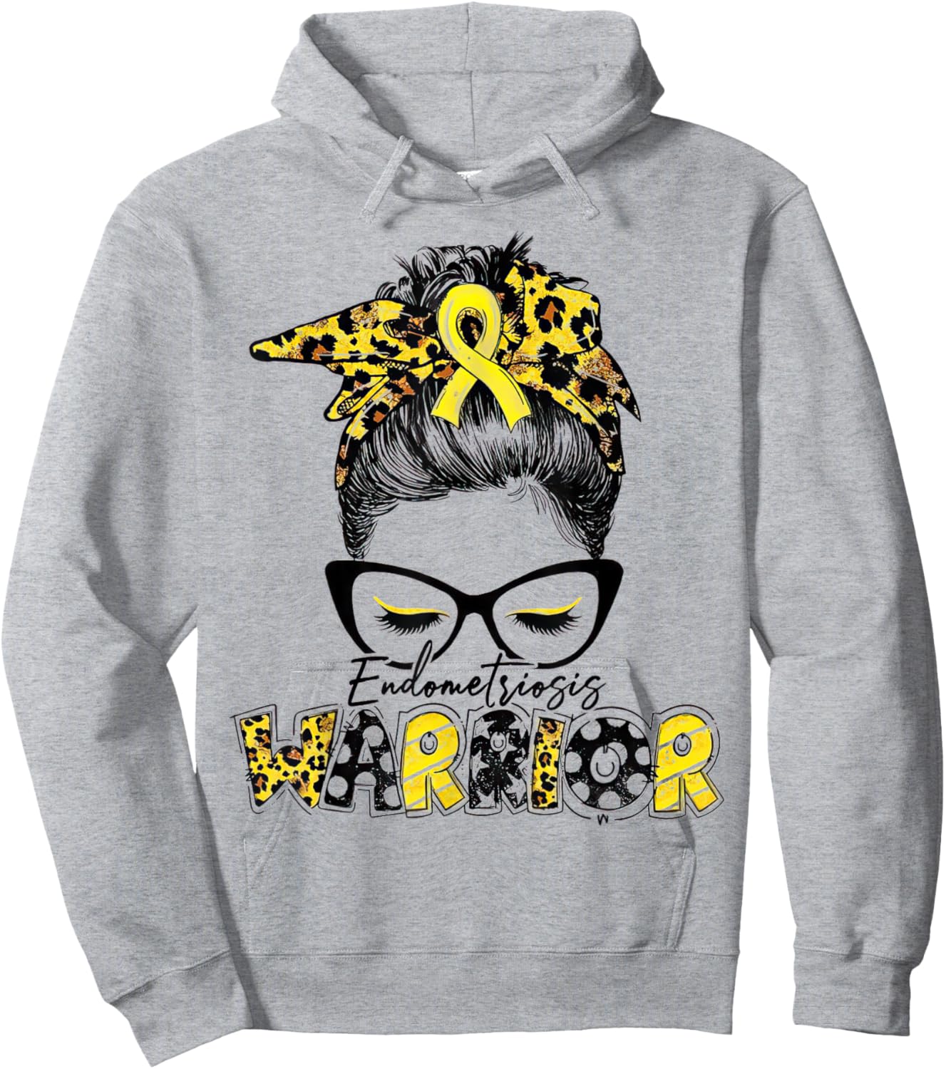 Women's Endometriosis Warrior Messy Bun Yellow Ribbon Hoodie - Hoodie | Ash
