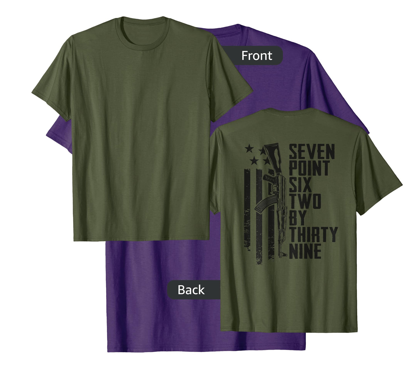 7.62x39 Seven Six Two X 39 AK47 7.62 Rifle - Camo (ON BACK) T-Shirt