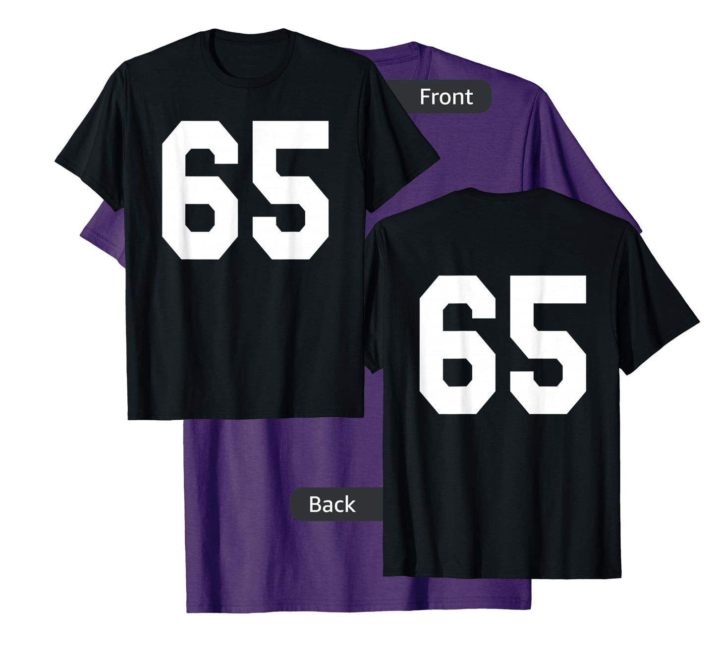 Number 65 Sports Jersey Front and Back Team Player T-Shirt
