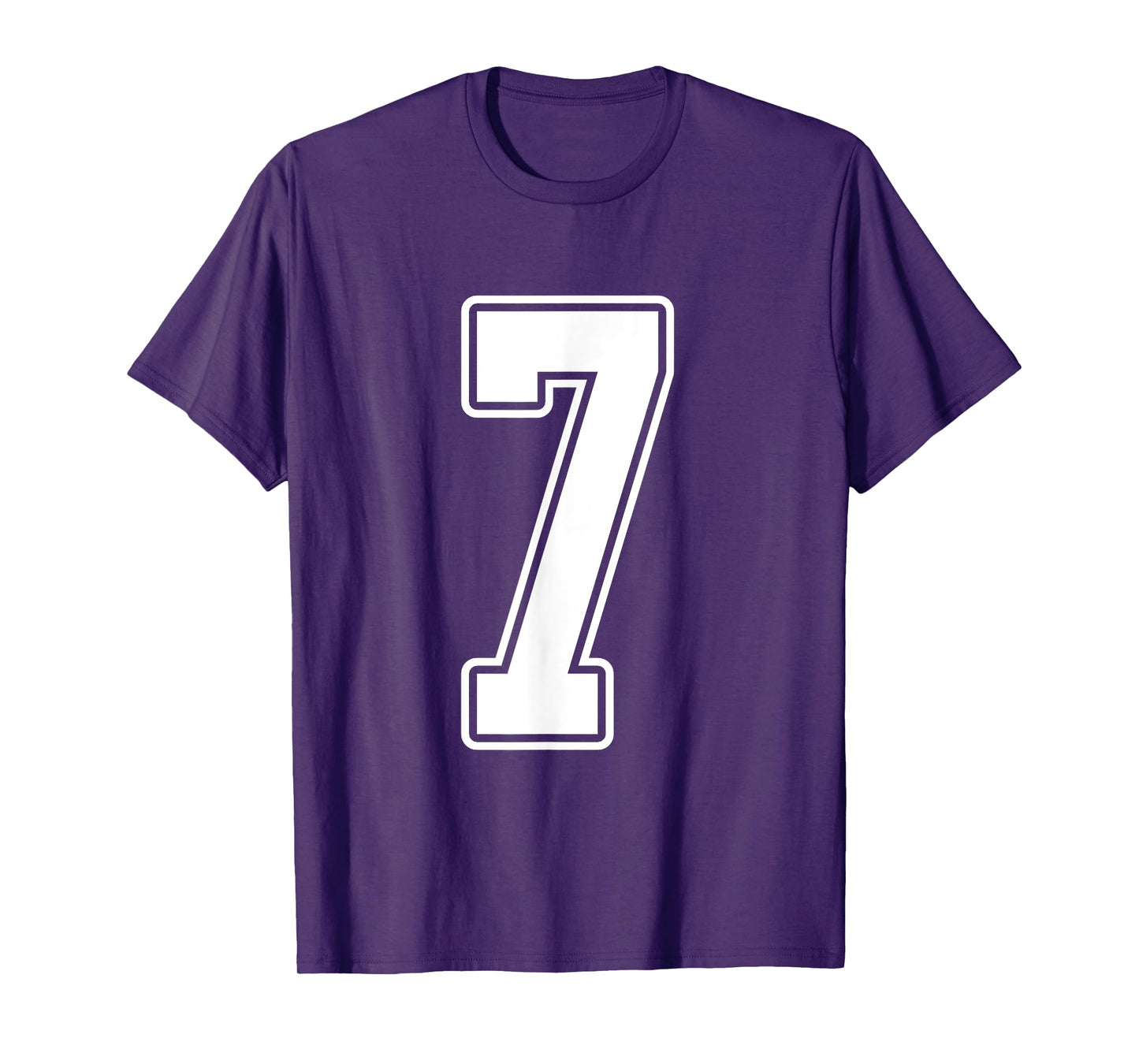 #7 White Outline Number 7 Sports Fan Jersey Style T-Shirt