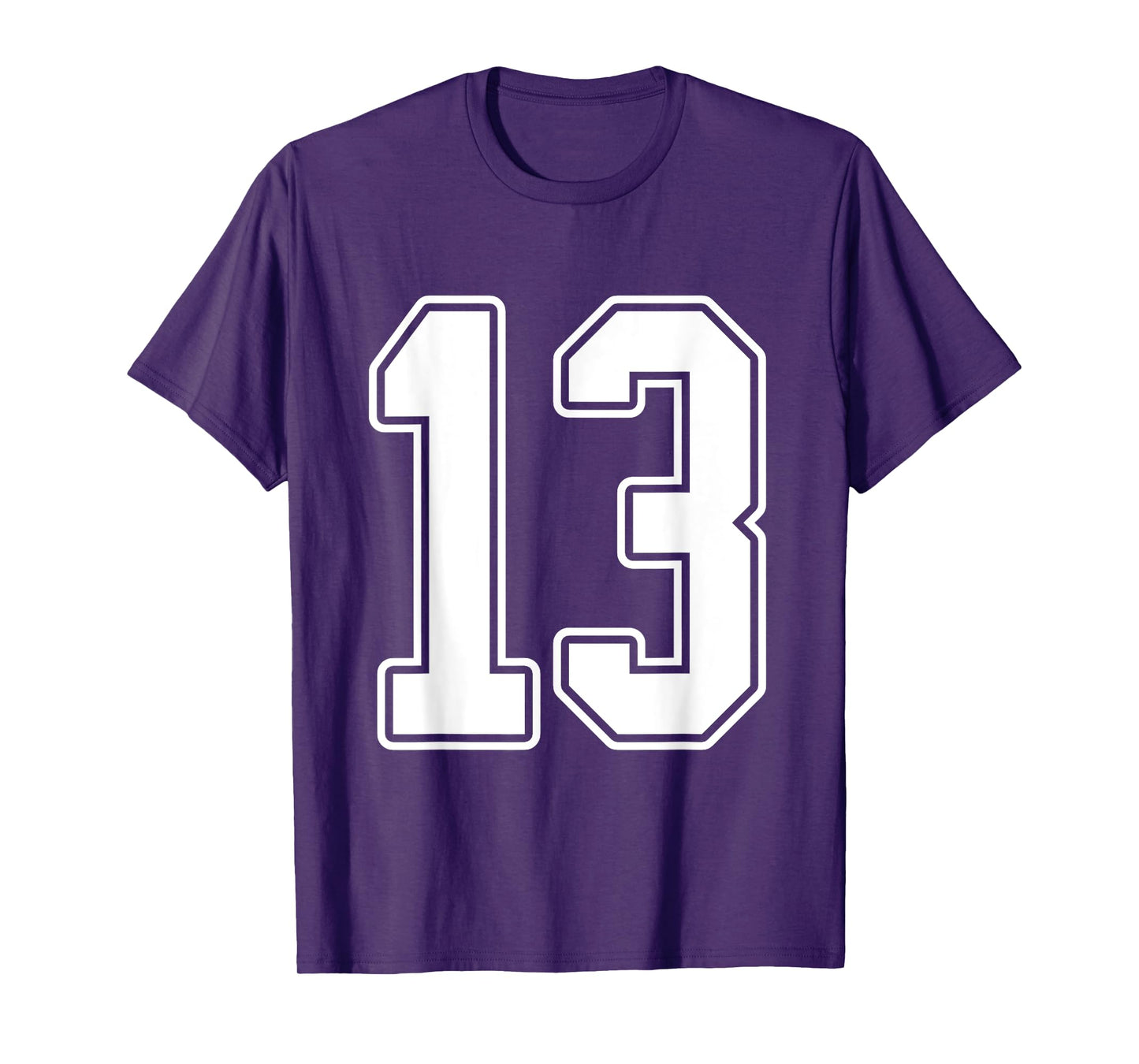 #13 White Outline Number 13 Sports Fan Jersey Style T-Shirt