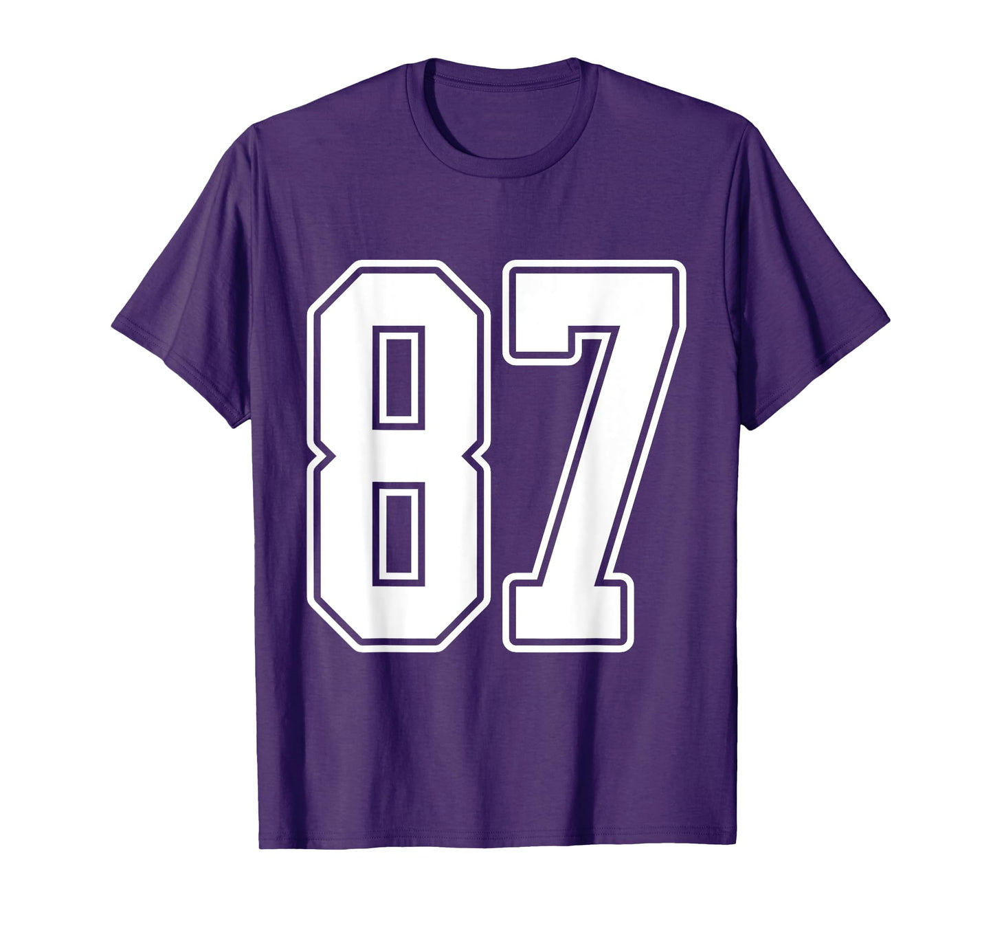#87 White Outline Number 87 Sports Fan Jersey Style T-Shirt