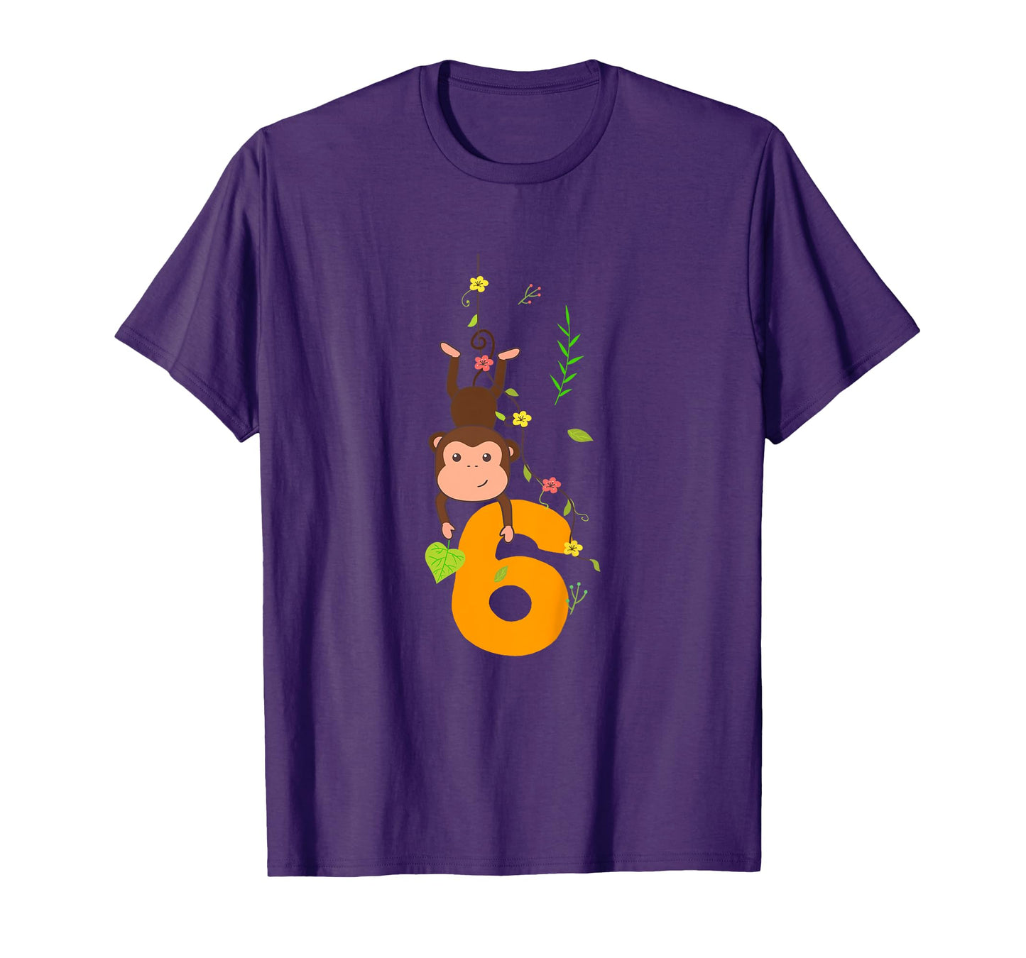Kids Funny Cute Monkey Lover 6th Birthday Six 6 Yr 6 Year Old T-Shirt