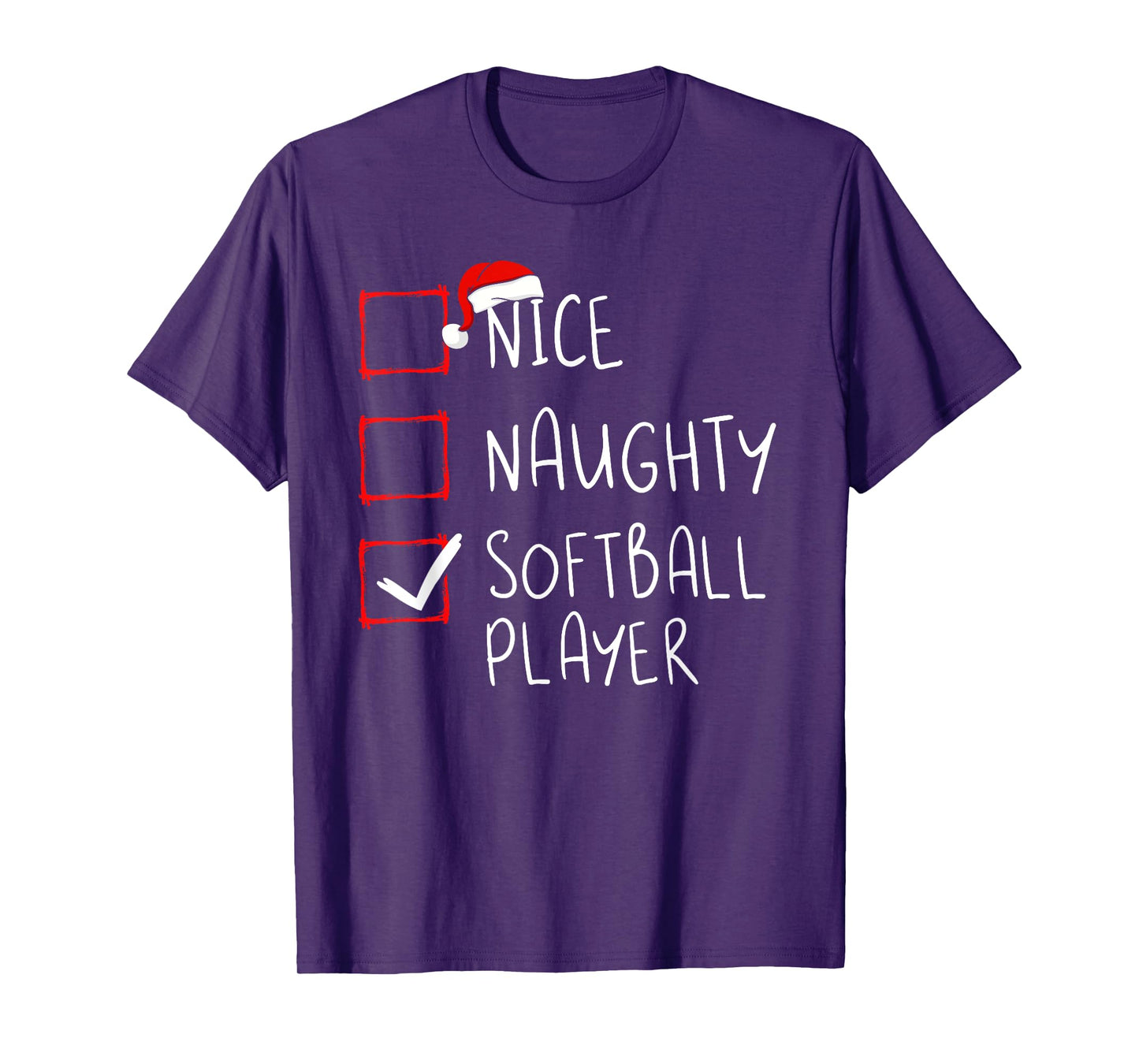 Nice Naughty Softball Player Christmas List Santa Claus T-Shirt