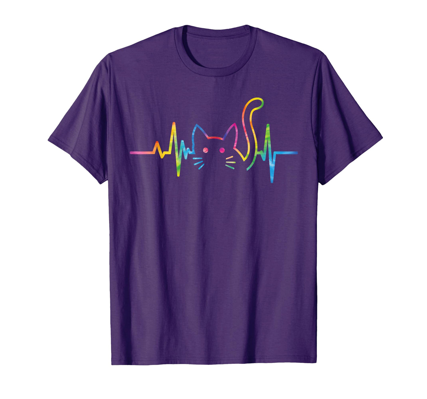 Heartbeat Cat For Women Silhouette Cute Cat Tie Dye Lover T-Shirt