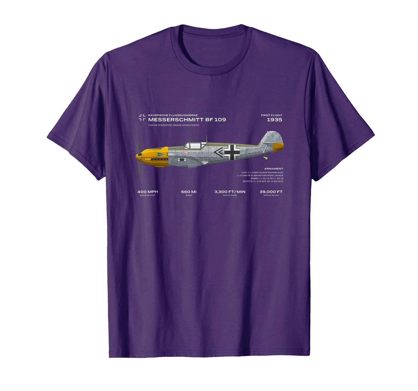 Vae Victis Messerschmitt Bf 109 WWII Airplane Historic War Bird Fighter T-Shirt