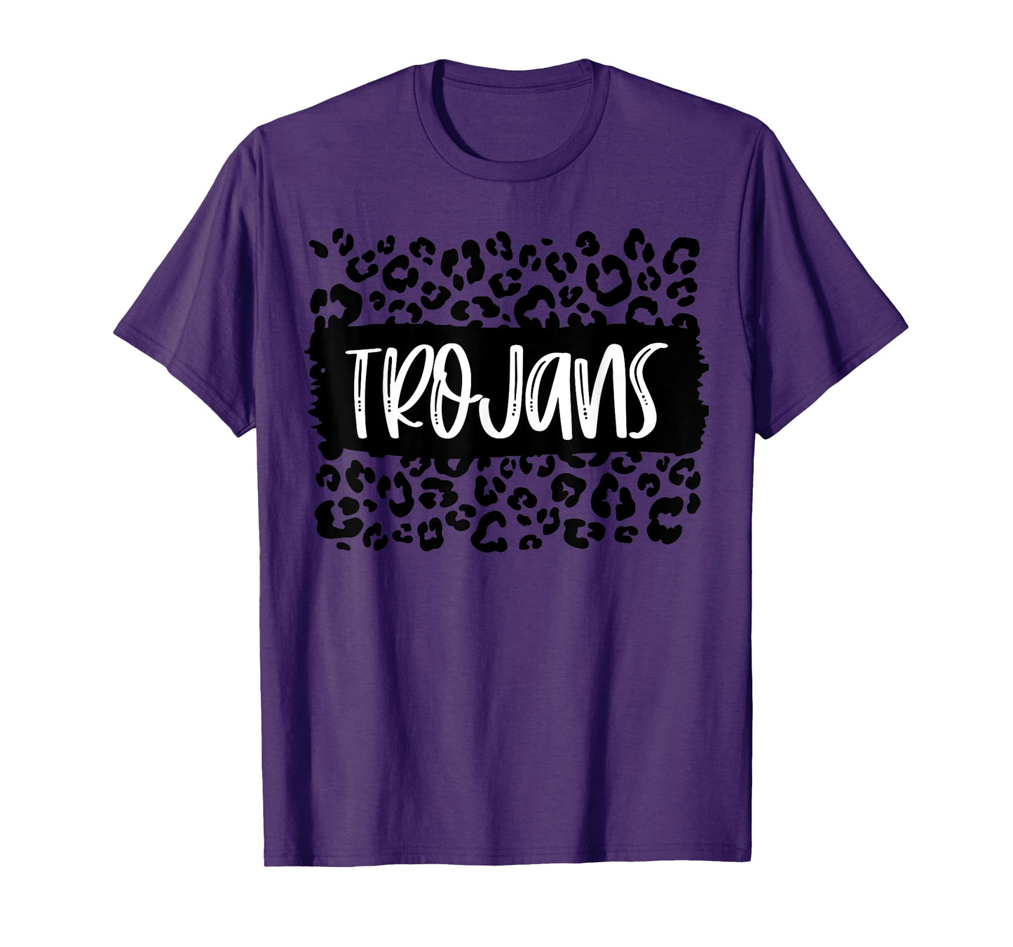 Trojans Team Mascot School Spirit Game Night Leopard Print T-Shirt