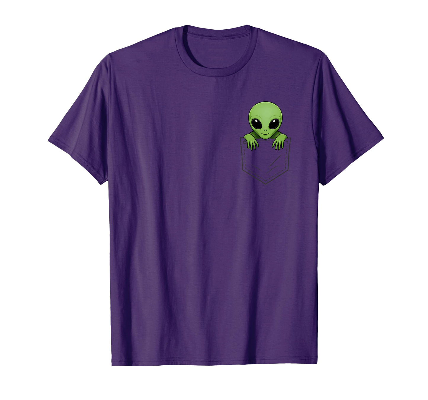 Funny Green Alien Head Peeking in Pocket UFO Men Women Kids T-Shirt