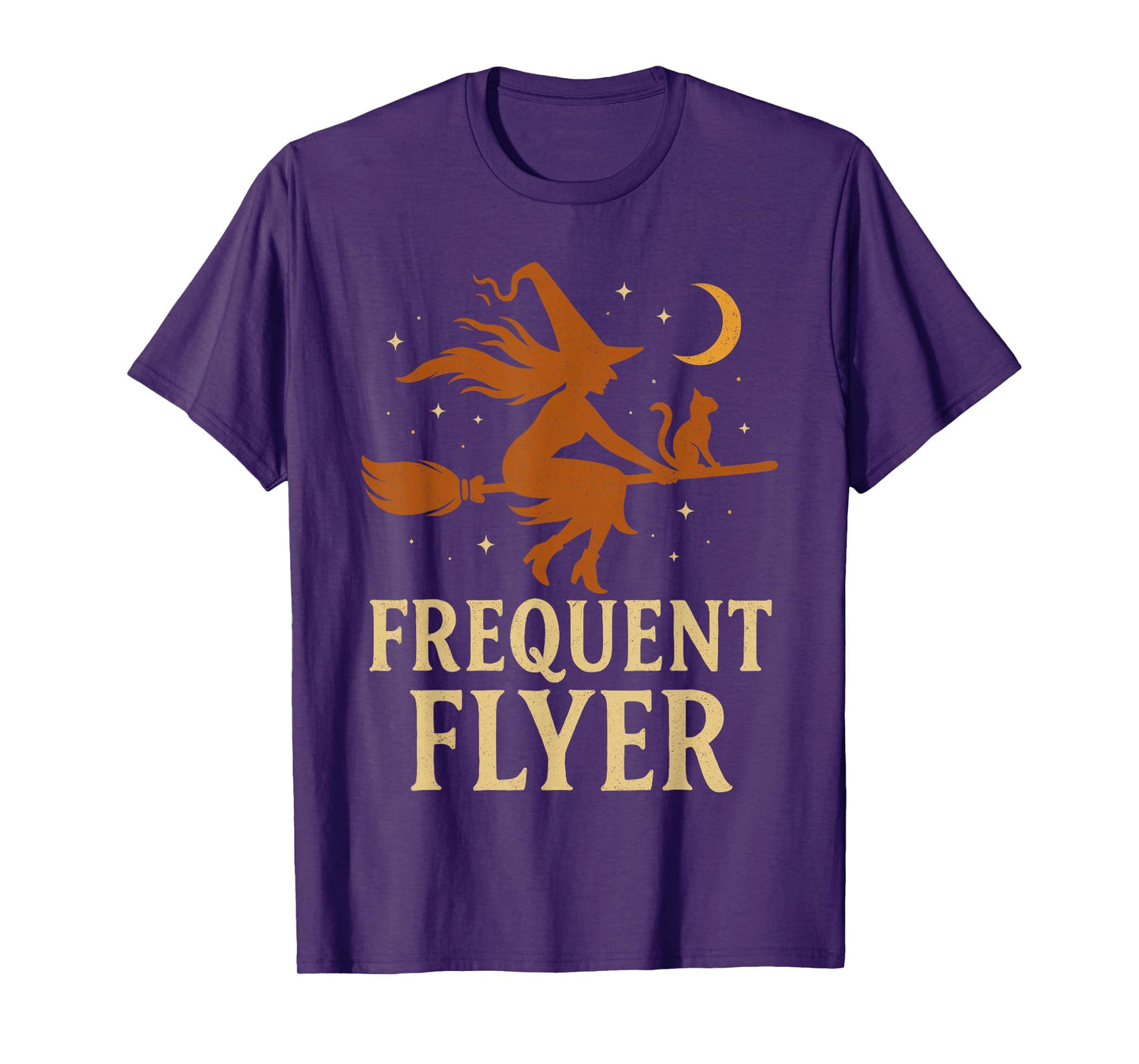 Frequent Flyer Witch Shirt Women, Halloween Witch Hat Broom T-Shirt