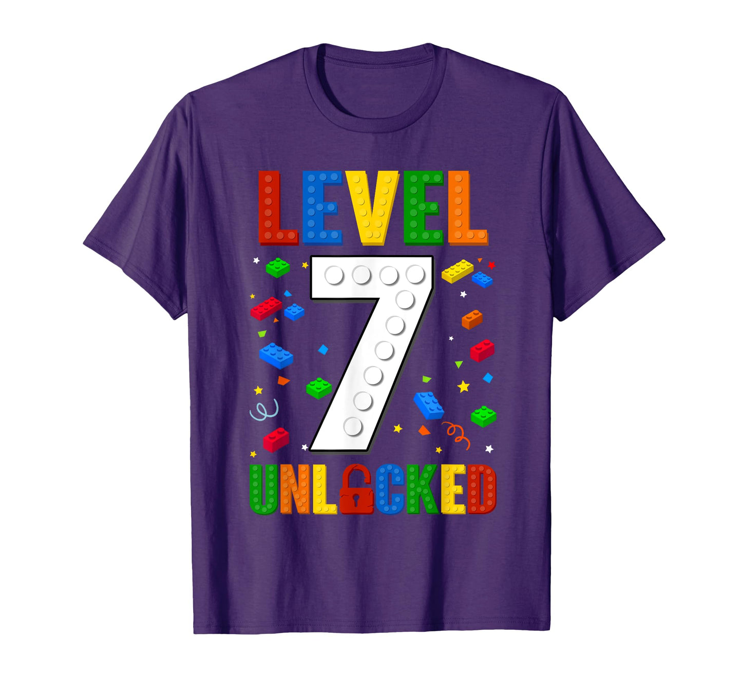 Kid Level 7 Unlocked Building Blocks 7th Birthday Video Game T-Shirt