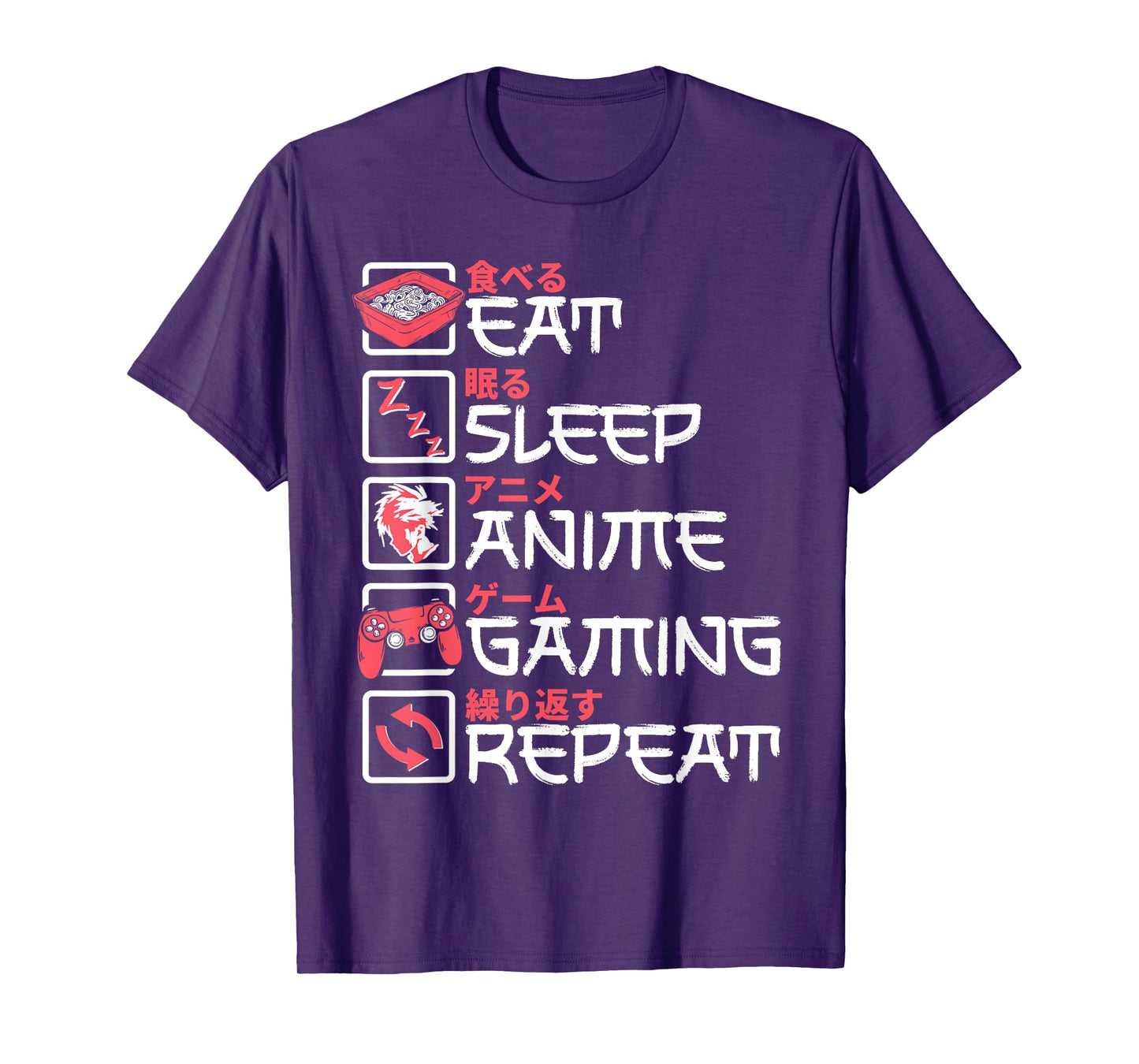 Eat Sleep Anime Gaming Repeat Otaku Gamer Japanese Anime T-Shirt