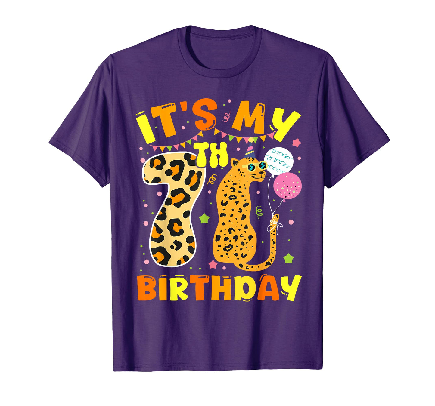 It's My 7th Birthday Leopard Cheetah 7 Years Old Bday Party T-Shirt