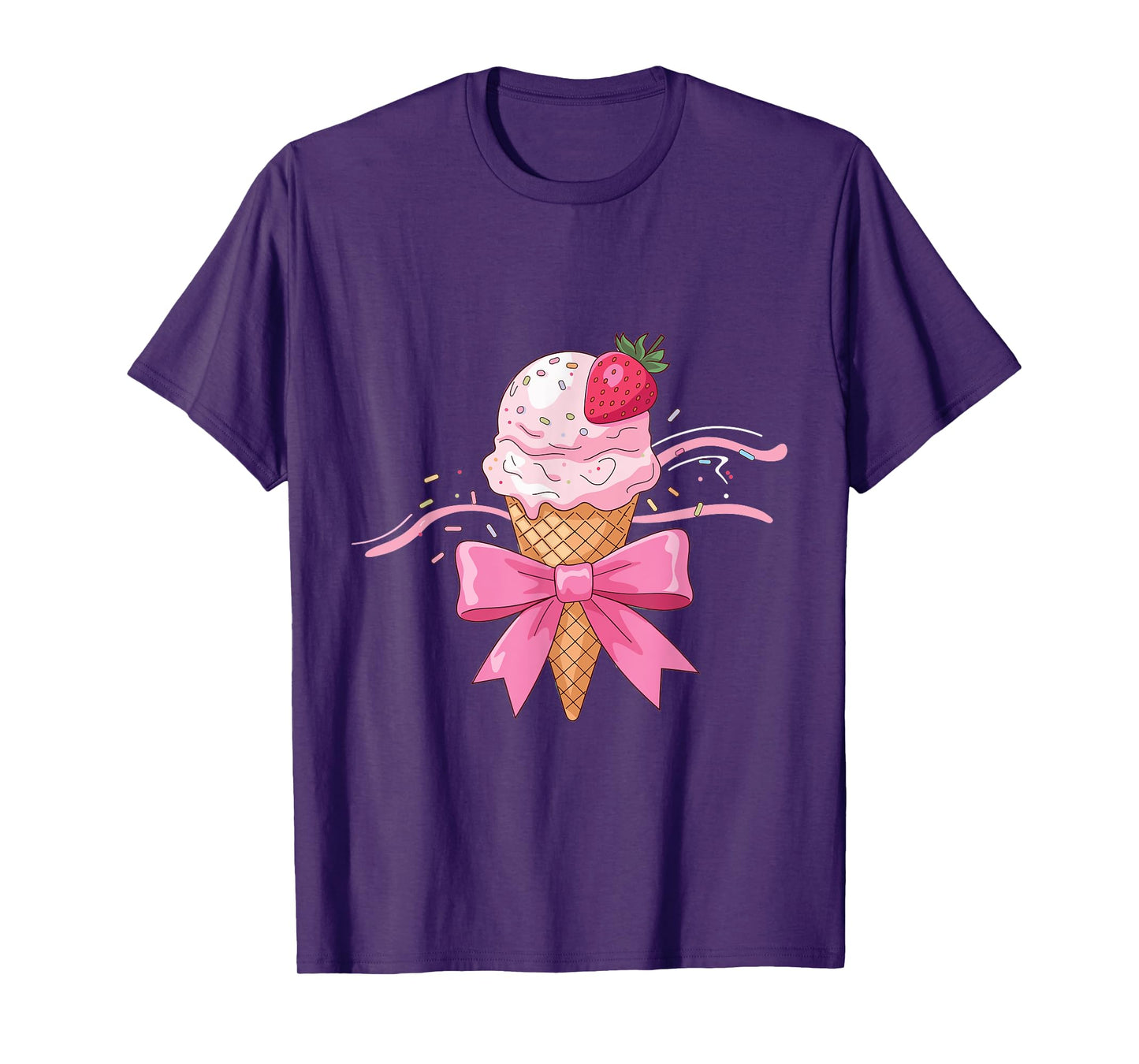 Coquette Bow Ice Cream Cone sprinkles Ribbon strawberry mom T-Shirt