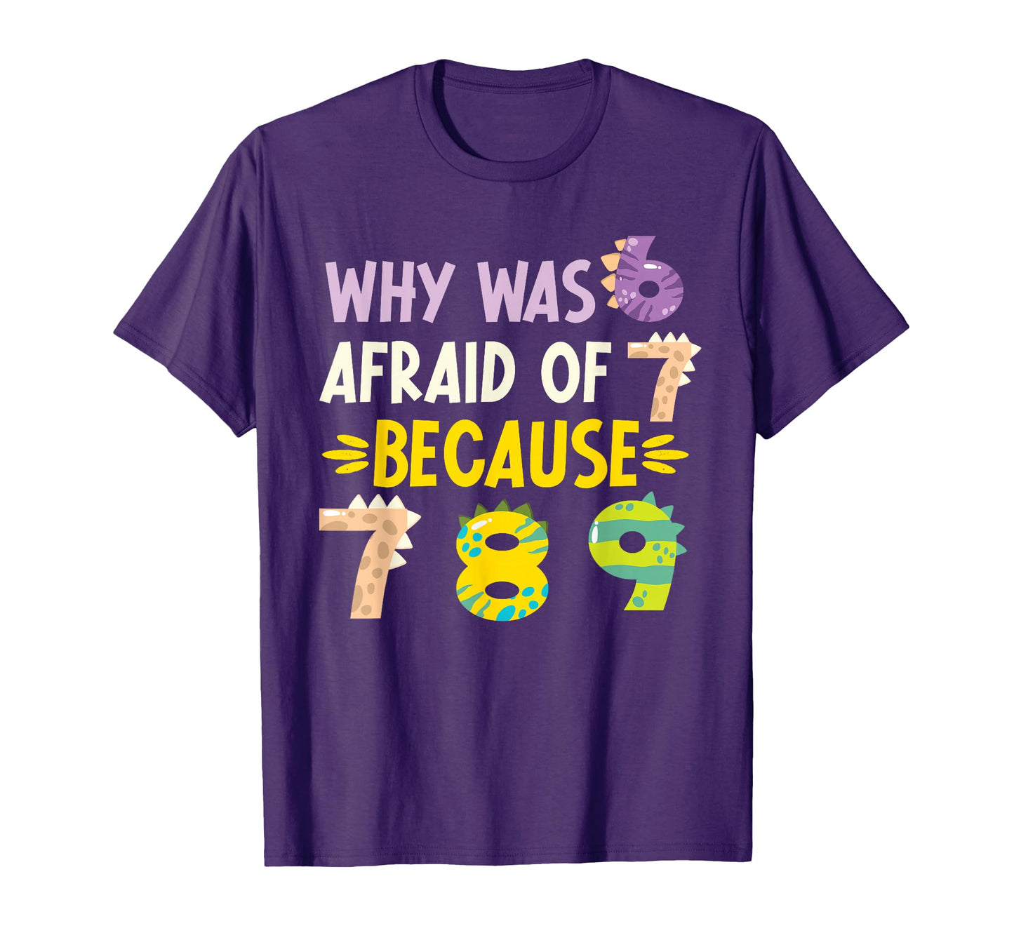 Why was 6 Afraid of 7 Funny Number Day Dinosaur Math Day T-Shirt