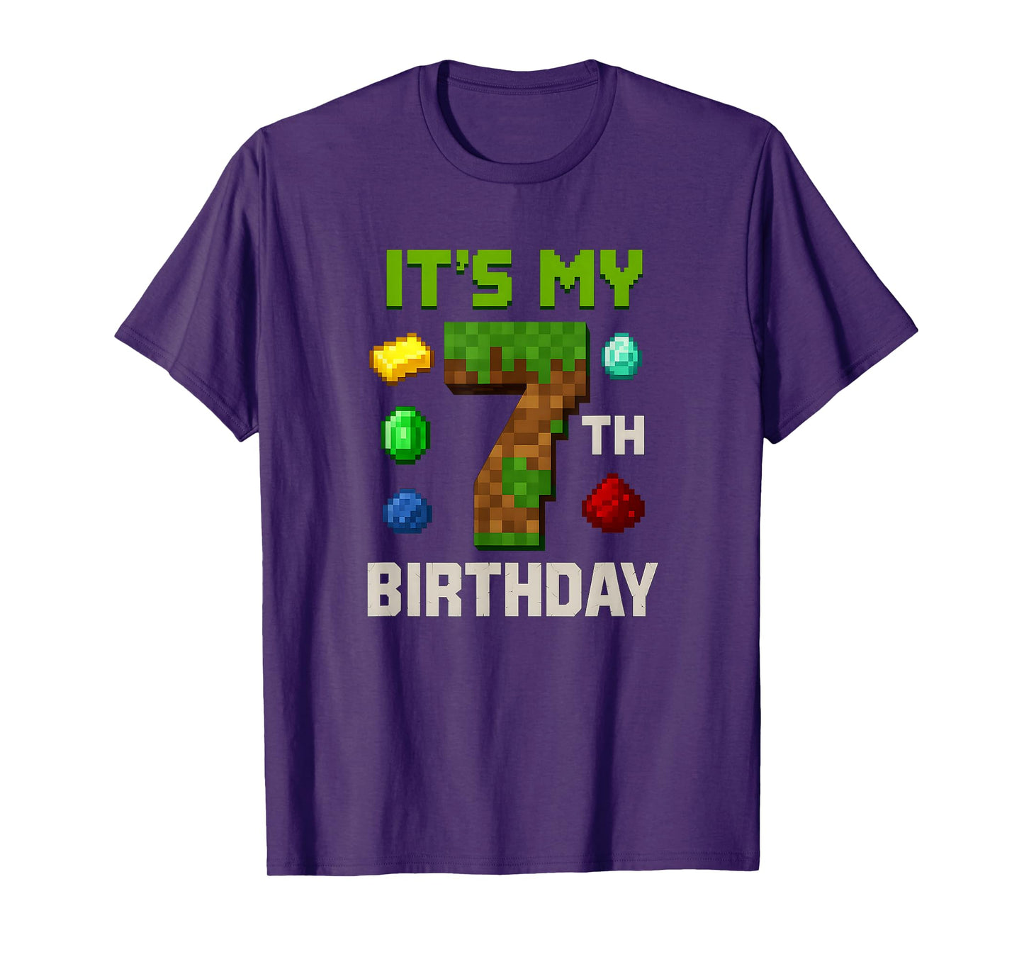 Pixelated Level 7 Birthday Kids Gamer Party Design T-Shirt