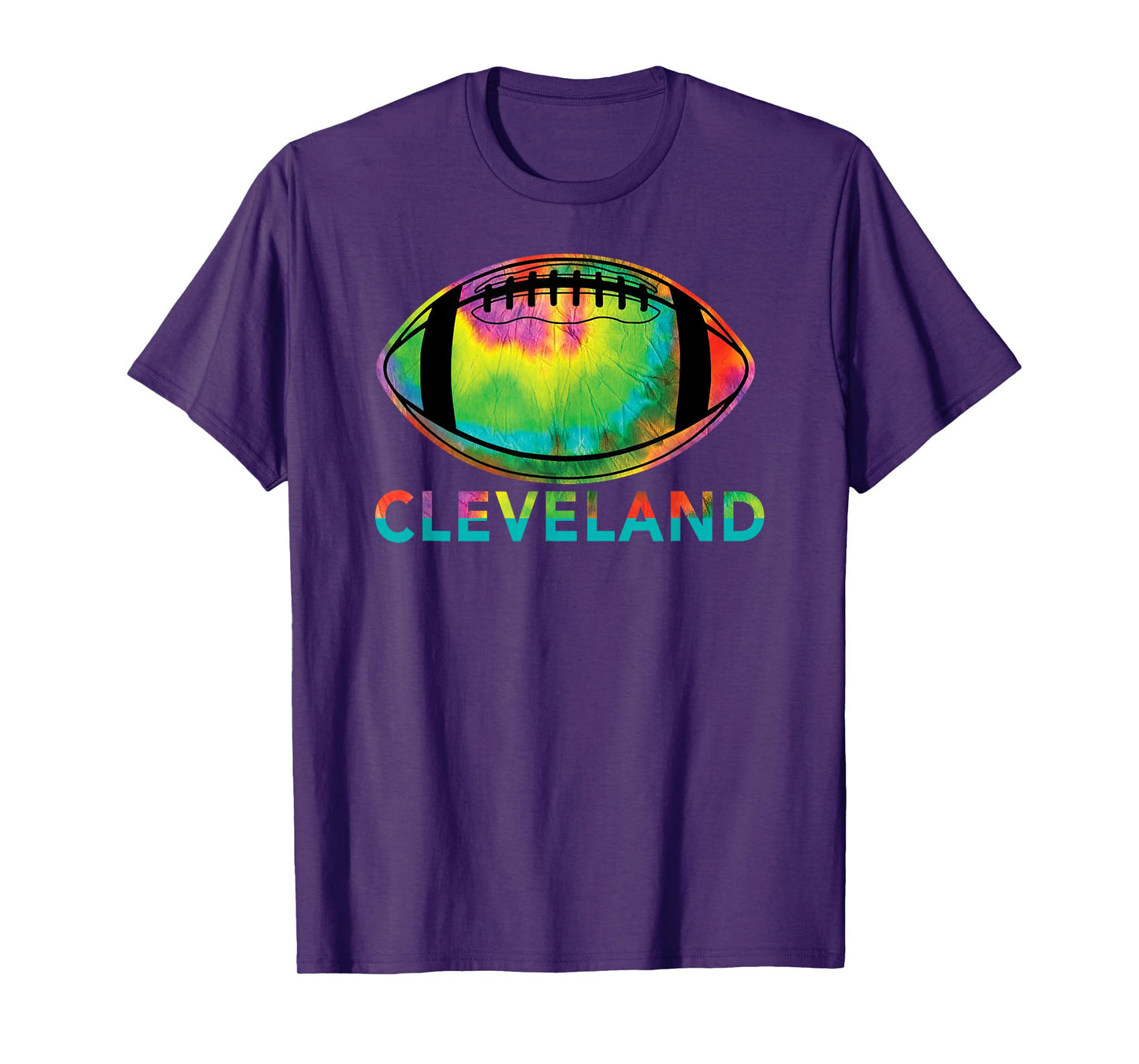 Tie Dye Football Cleveland Kids Unisex Cotton Blend T-Shirt, Black, S, Short Sleeve, Crew Neck, Modern Tie-Dye Design, Football Lifestyle, Sports, School, Celebration