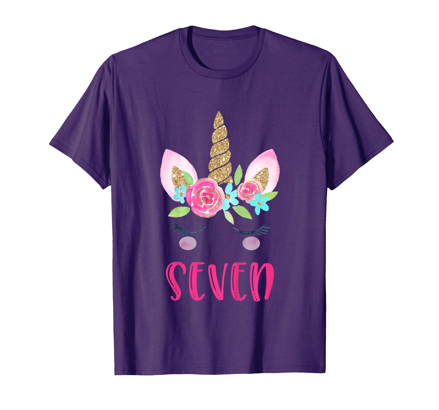 Seven Unicorn Birthday Girl Shirt 7 Year Old Cute T-Shirt T-Shirt