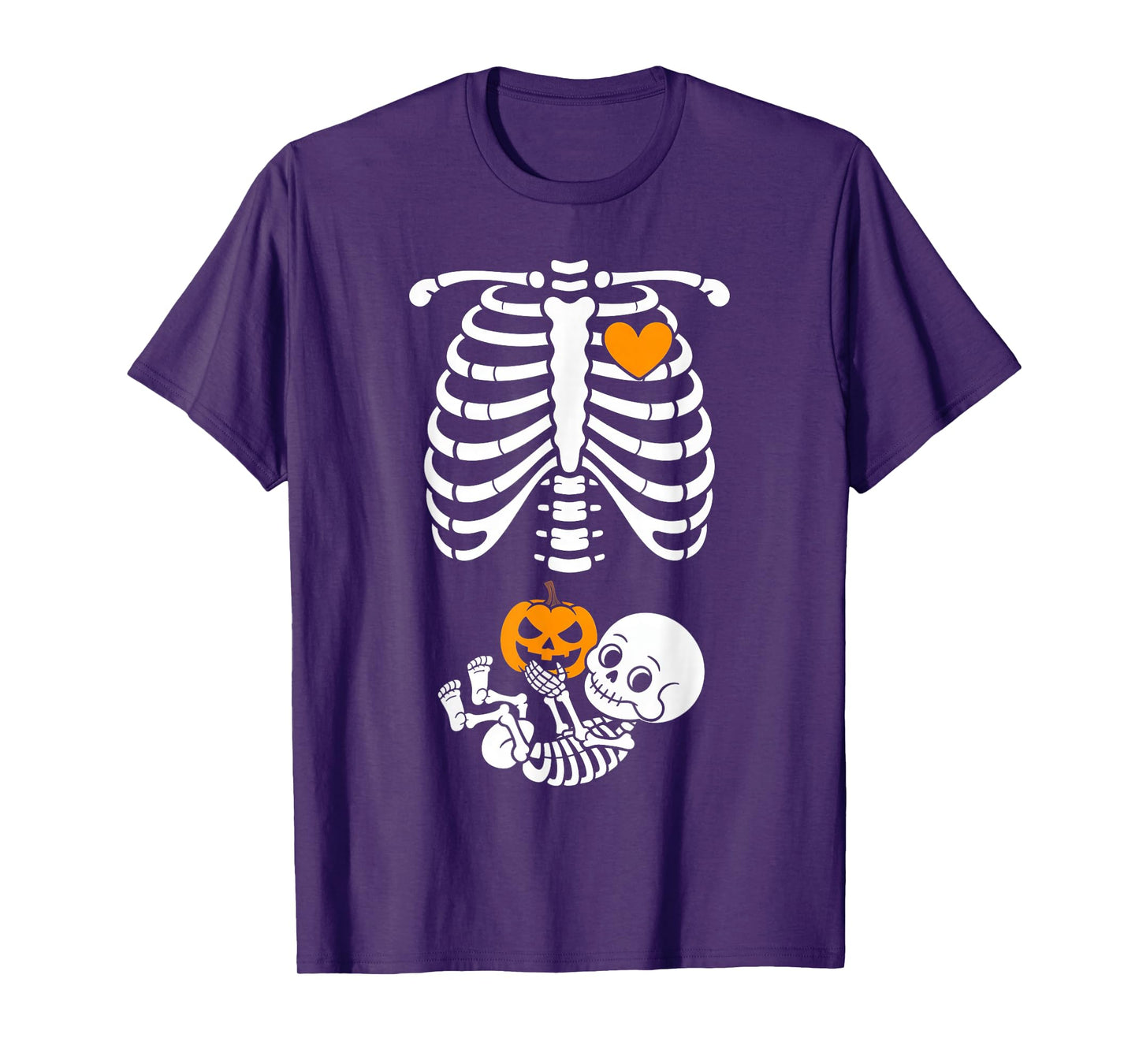 Halloween Skeleton Baby Rib Cage Maternity Pregnant Pumpkin T-Shirt