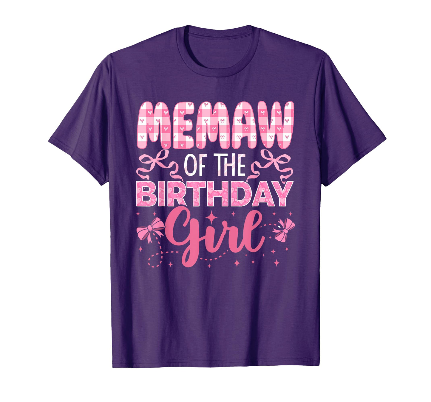 Memaw of The Birthday Girl Family Pink Coquette Bow T-Shirt