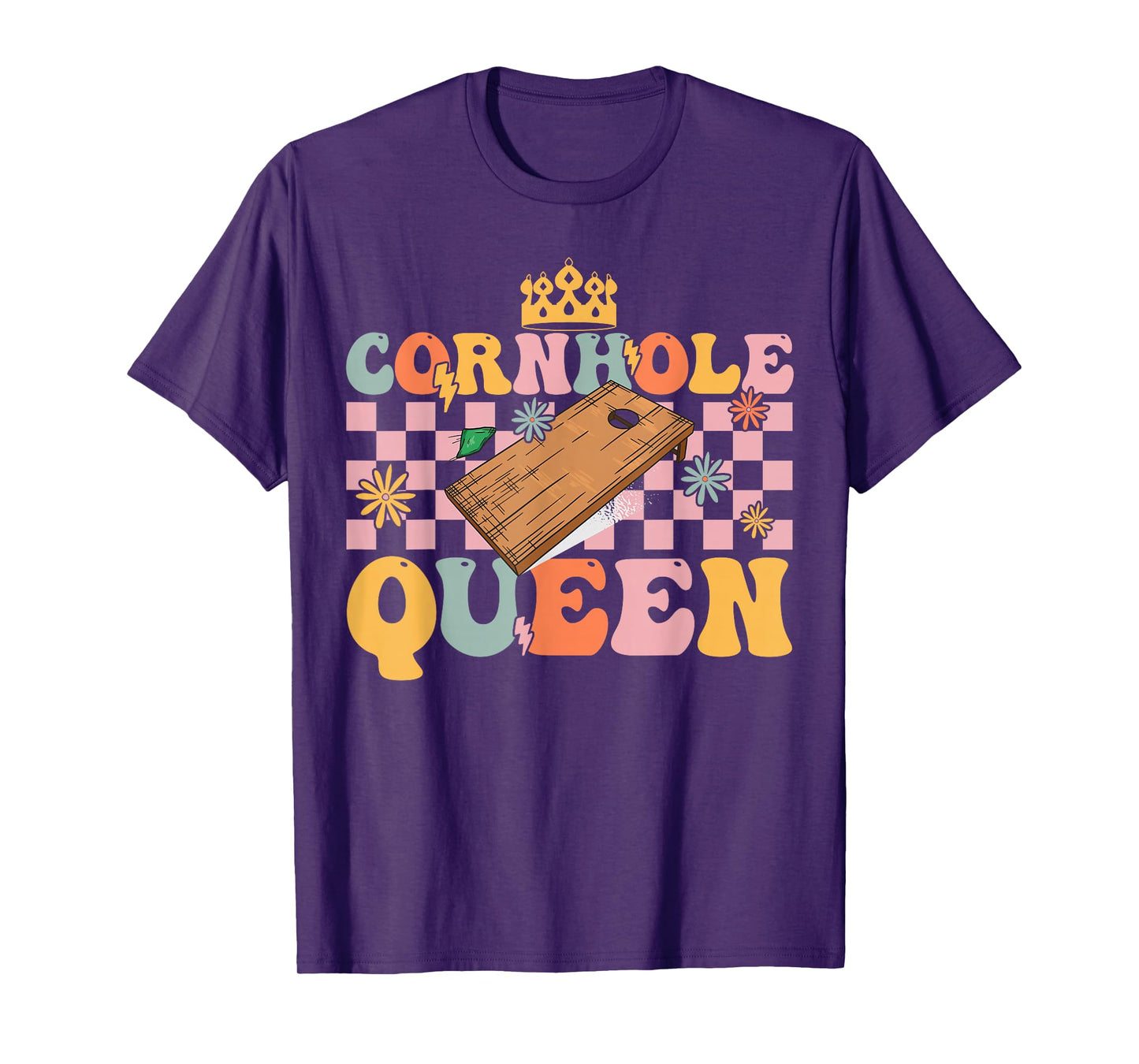 Cornhole Queen Groovy Cornhole Mom Corn Hole T-Shirt