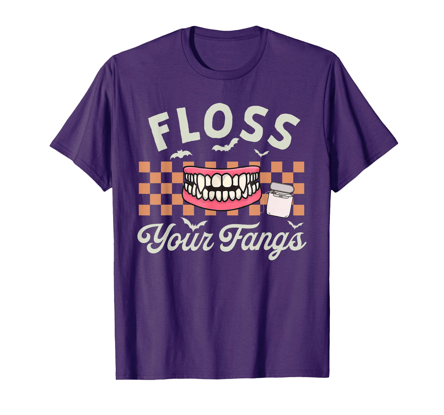 Retro Funny Teeth Floss Your Fangs Dentist Spooky Halloween T-Shirt
