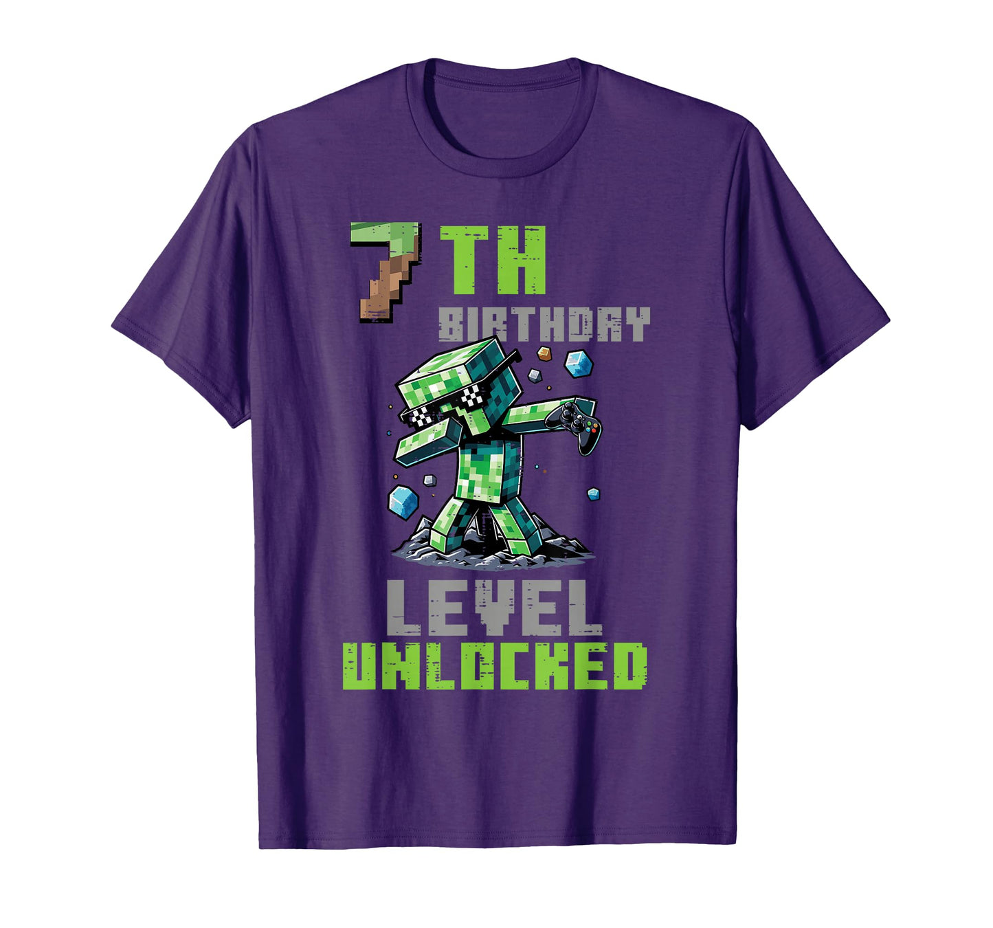 7th Birthday Level Unlocked Pixel Dab 7 Bday Gamer Boys Kids T-Shirt