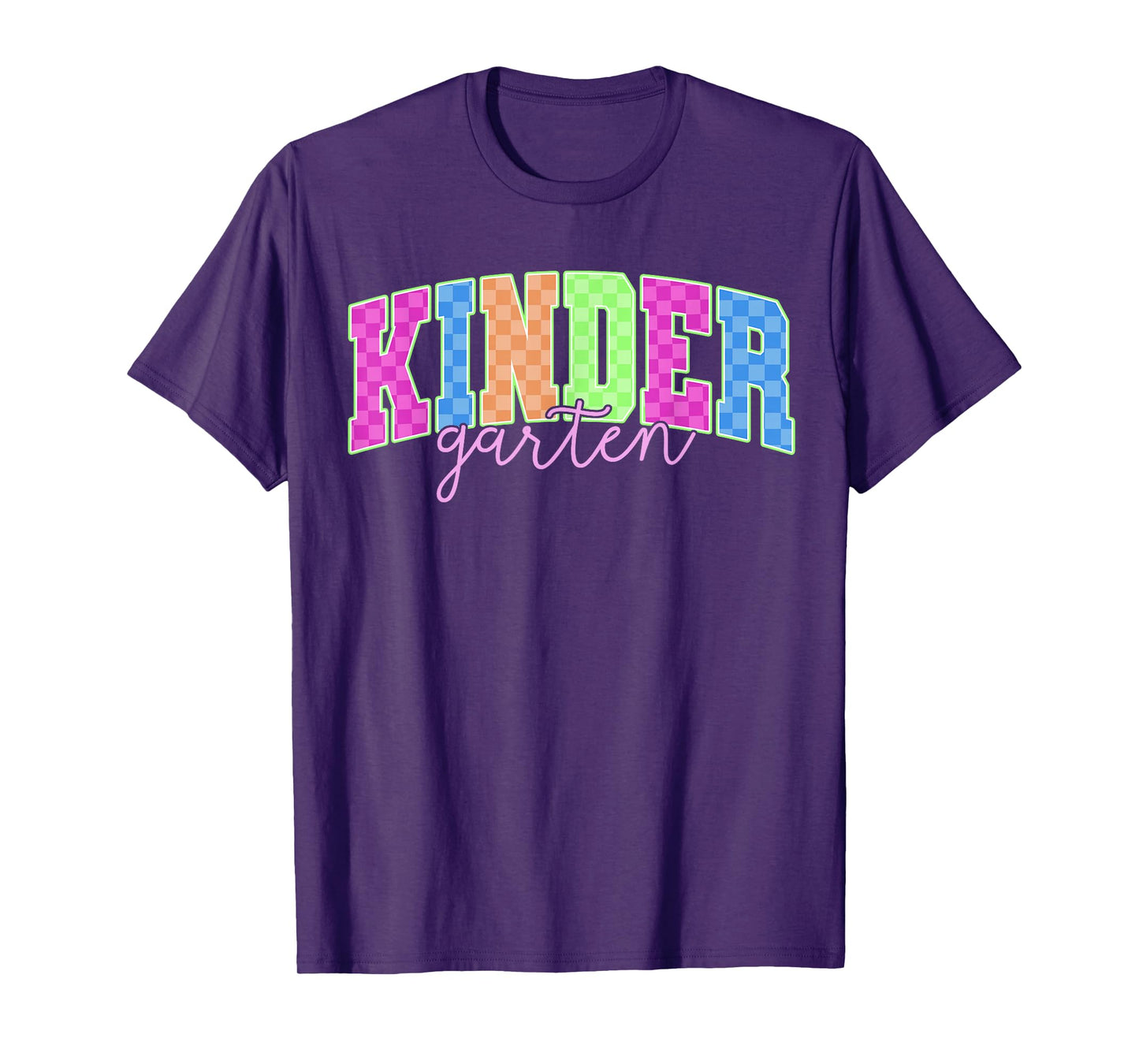 Back To School Neon Checkered Kindergarten, Colorful Teacher T-Shirt