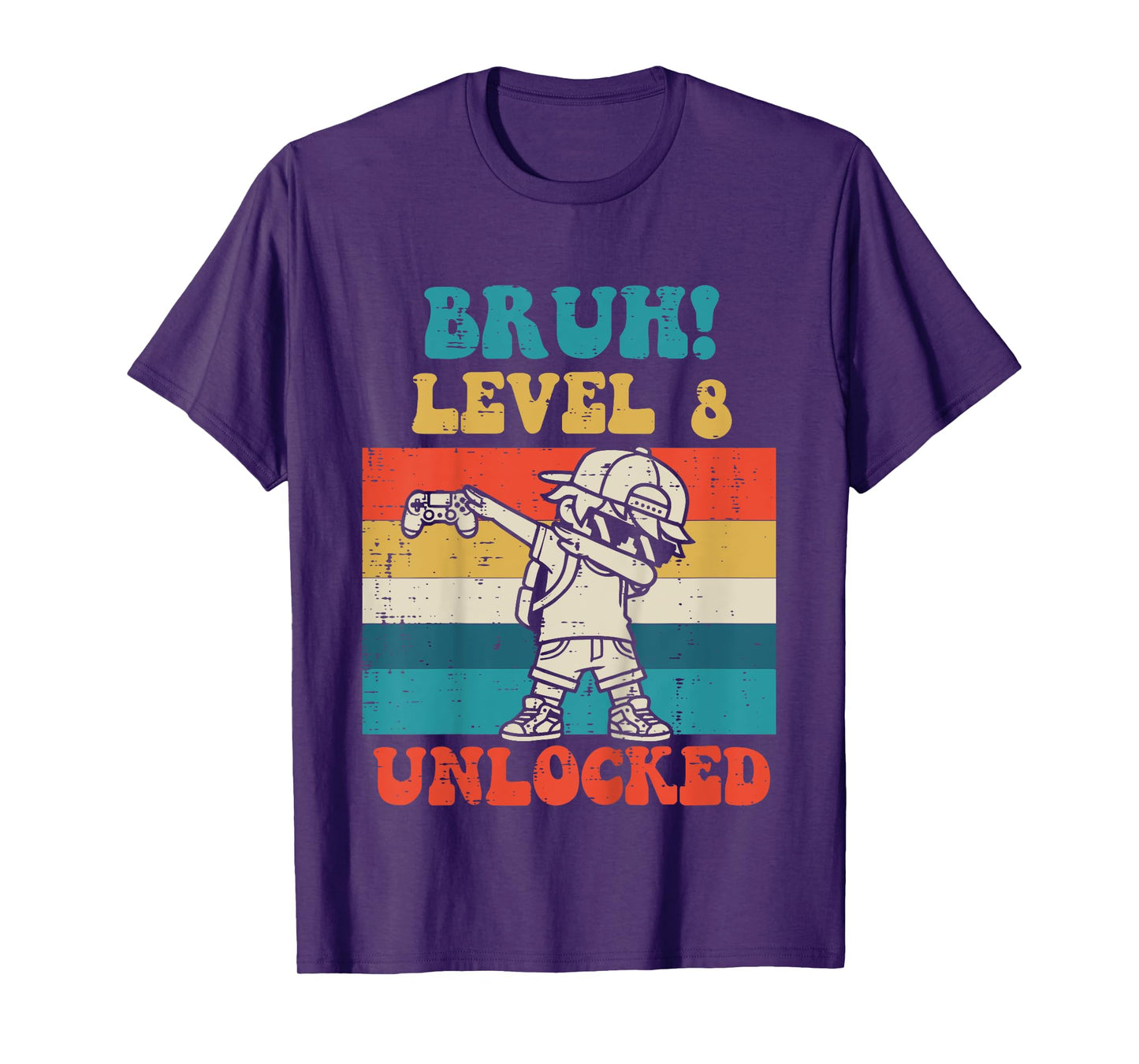 Kids Bruh Level 8 Unlocked Gamer Dab Retro 8th Birthday Boys Kids T-Shirt