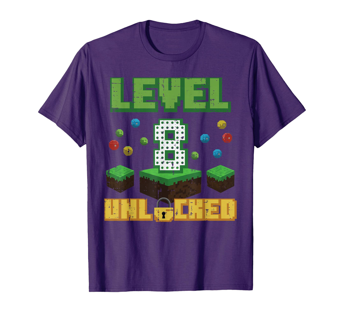 Level 8 Unlocked Pixel Gamer 8th Birthday Gaming Boys Kids T-Shirt