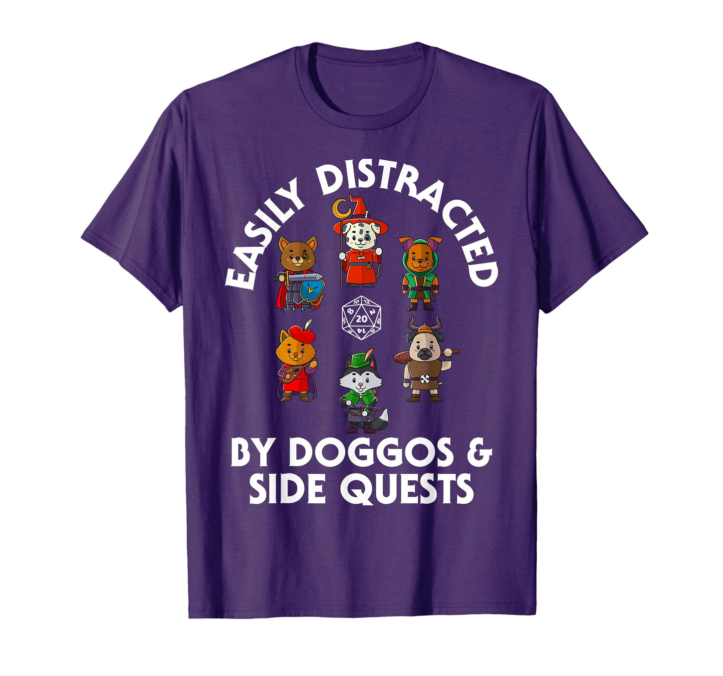 D20 Dice Tabletop Gamer Store RPG Gamer Doggos Side Quests Dogs Nerdy Dog Men Women Kids T-Shirt