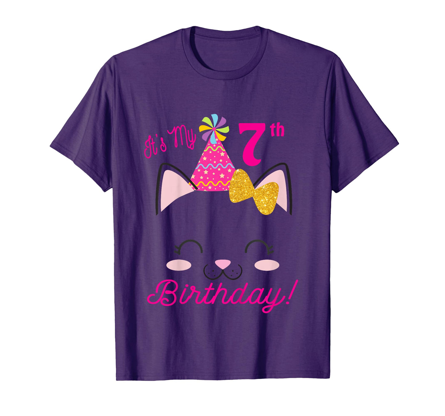 Kids Its My 7th Birthday Shirt Girl Kitty Cat theme Party Outfit T-Shirt