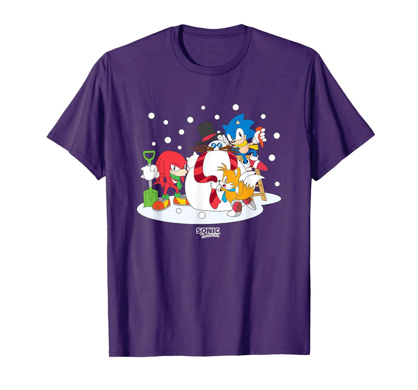 Sonic The Hedgehog Christmas Team Sonic Building Snowman T-Shirt