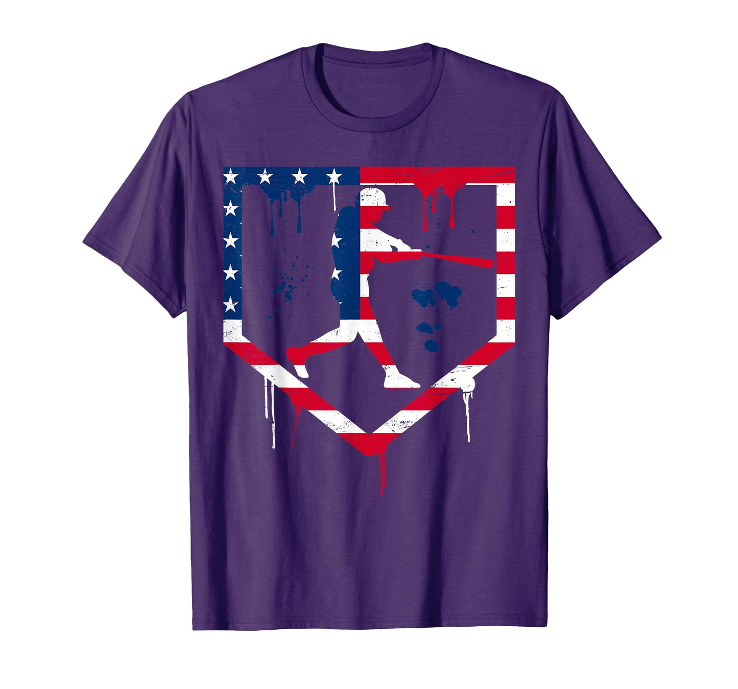 Baseball Drip American Flag Bat 4th Of July Patriotic Boys T-Shirt