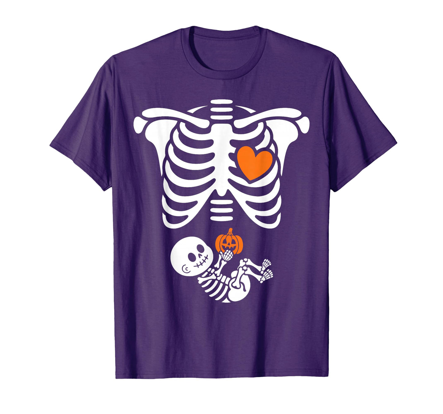 Halloween Skeleton Baby Rib Cage Maternity Pumpkin Pregnant T-Shirt
