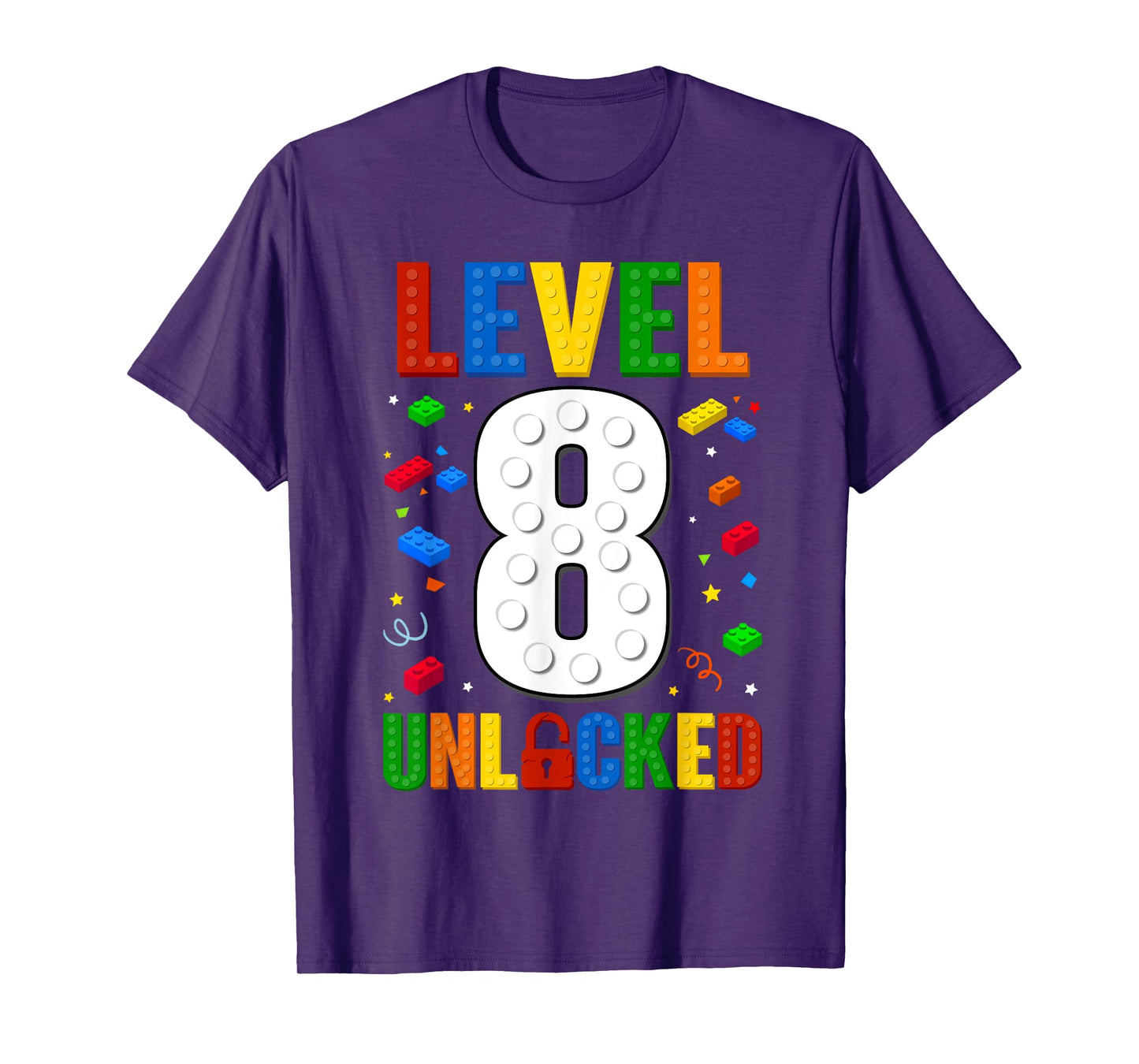 Kid Level 8 Unlocked Building Blocks 8th Birthday Video Game T-Shirt