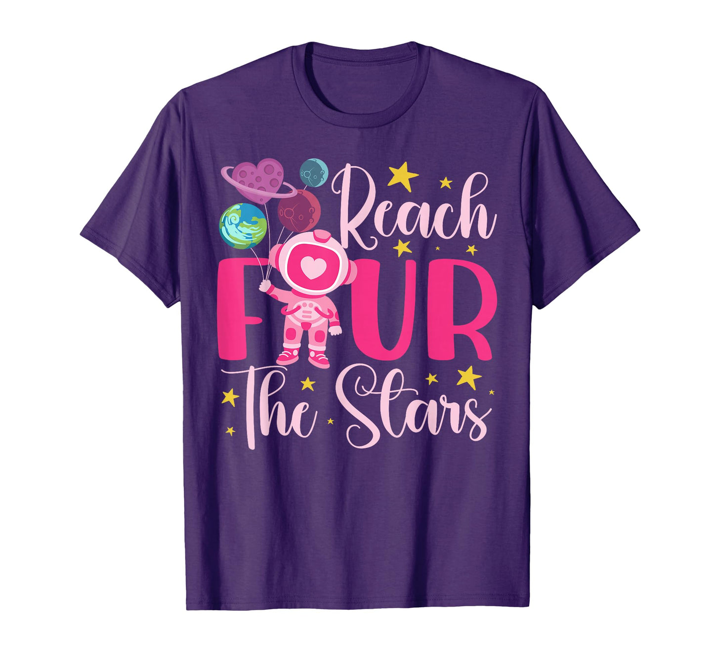 Reaching Four The Stars Birthday Boy Girl 4 Yrs Old 4th Bday T-Shirt