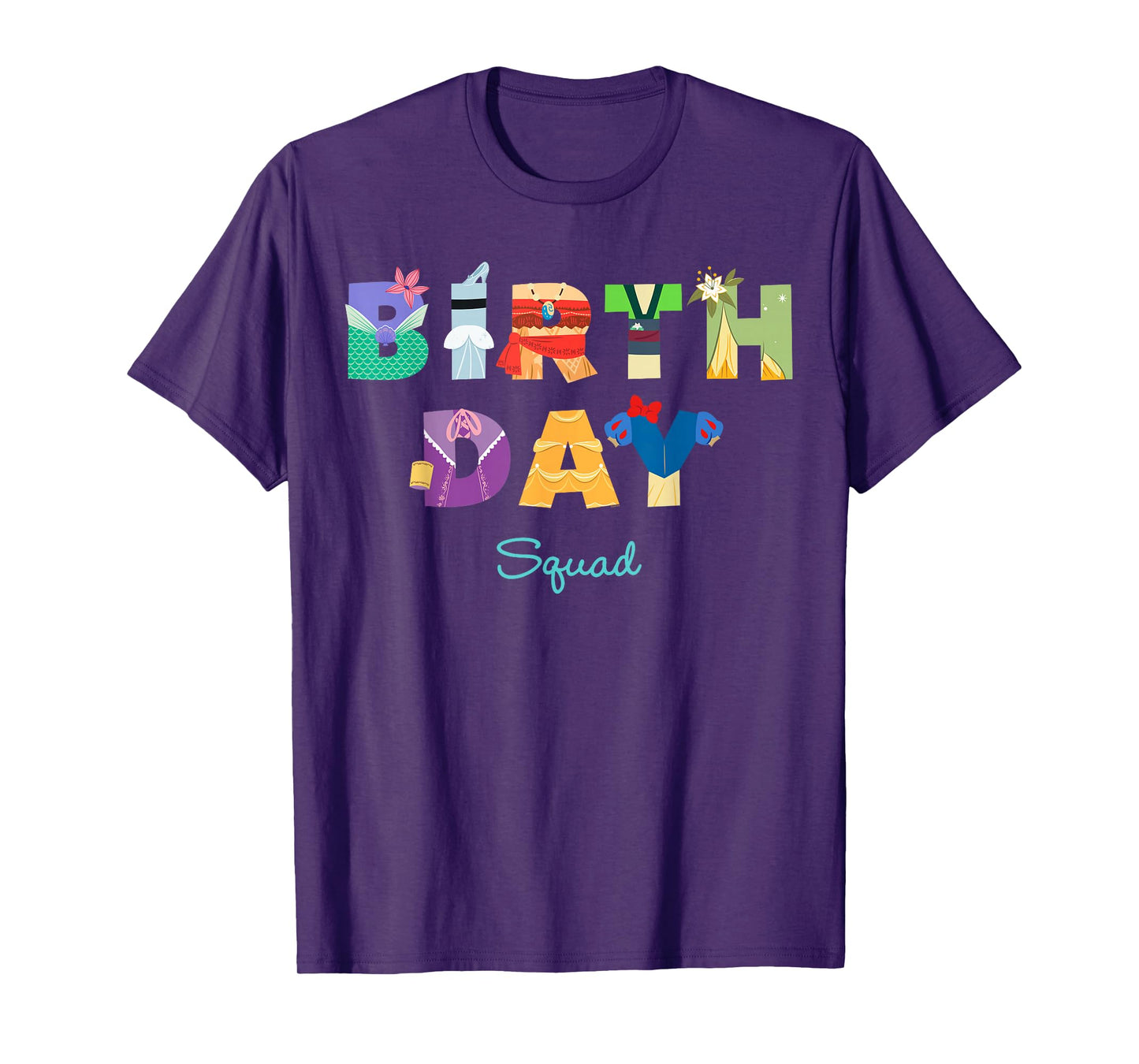 Disney Princess "Birthday Squad" Big Character Letters T-Shirt